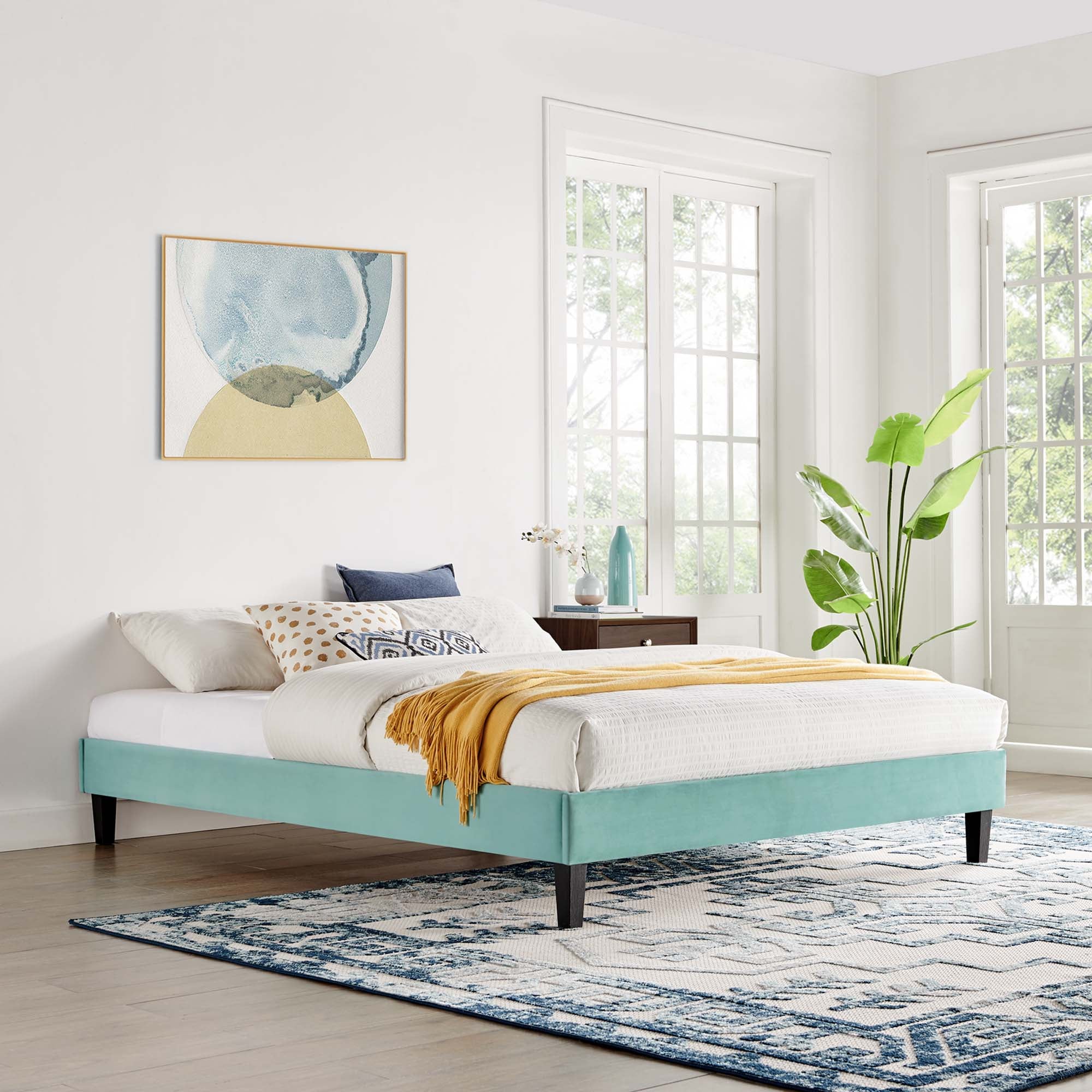 Reign Performance Velvet Platform Bed Frame