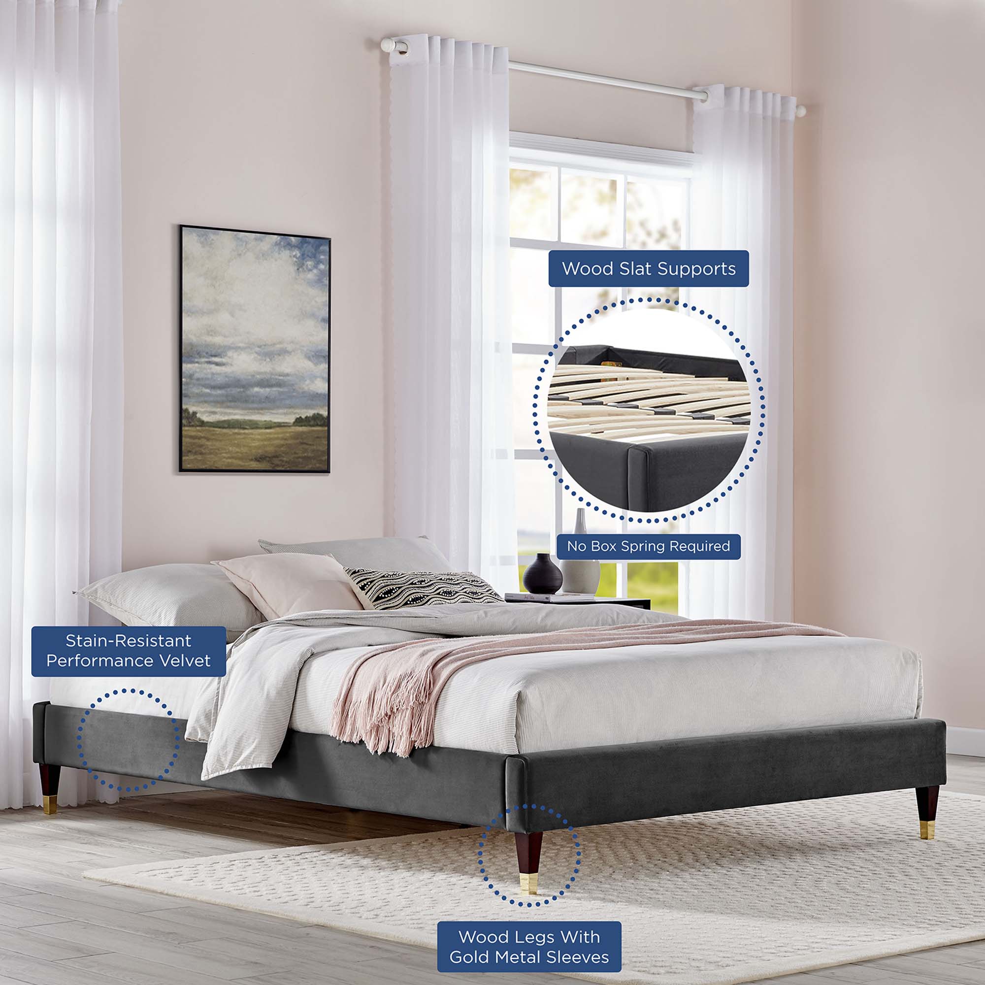 Harlow Performance Velvet Platform Bed Frame