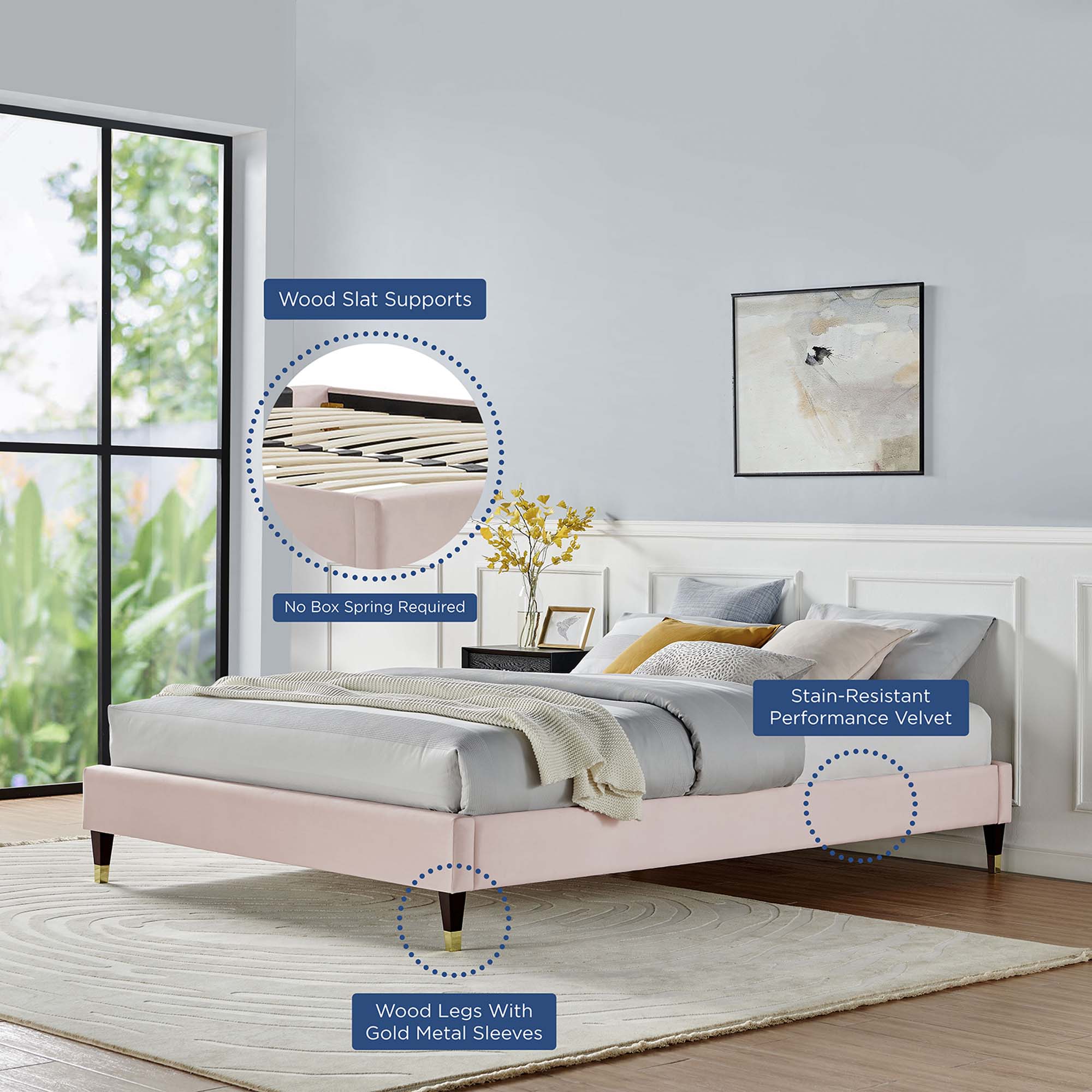 Harlow Performance Velvet Platform Bed Frame