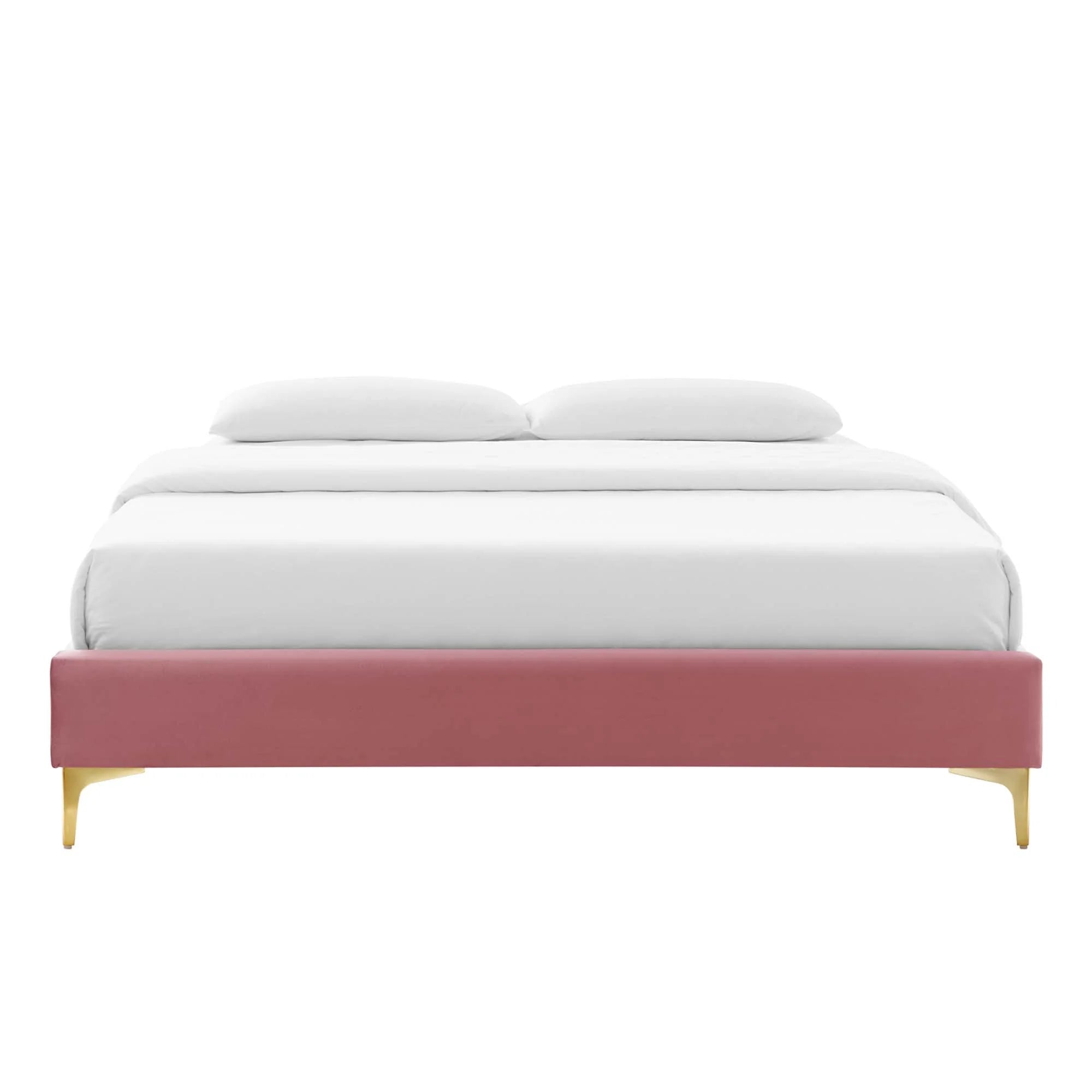 Adelaide Performance Velvet Platform Bed With Gold Metal Legs