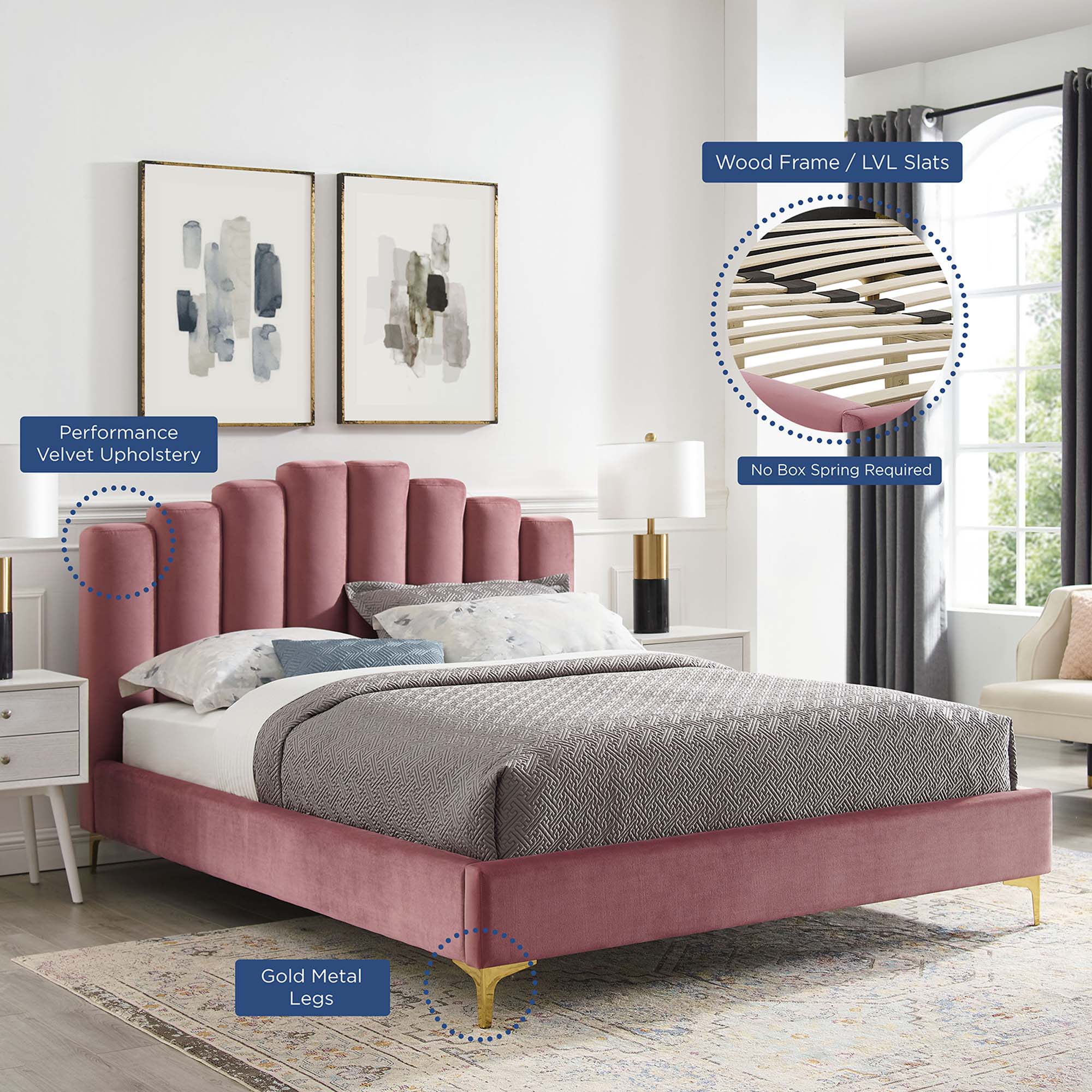 Olivia Performance Velvet Platform Bed