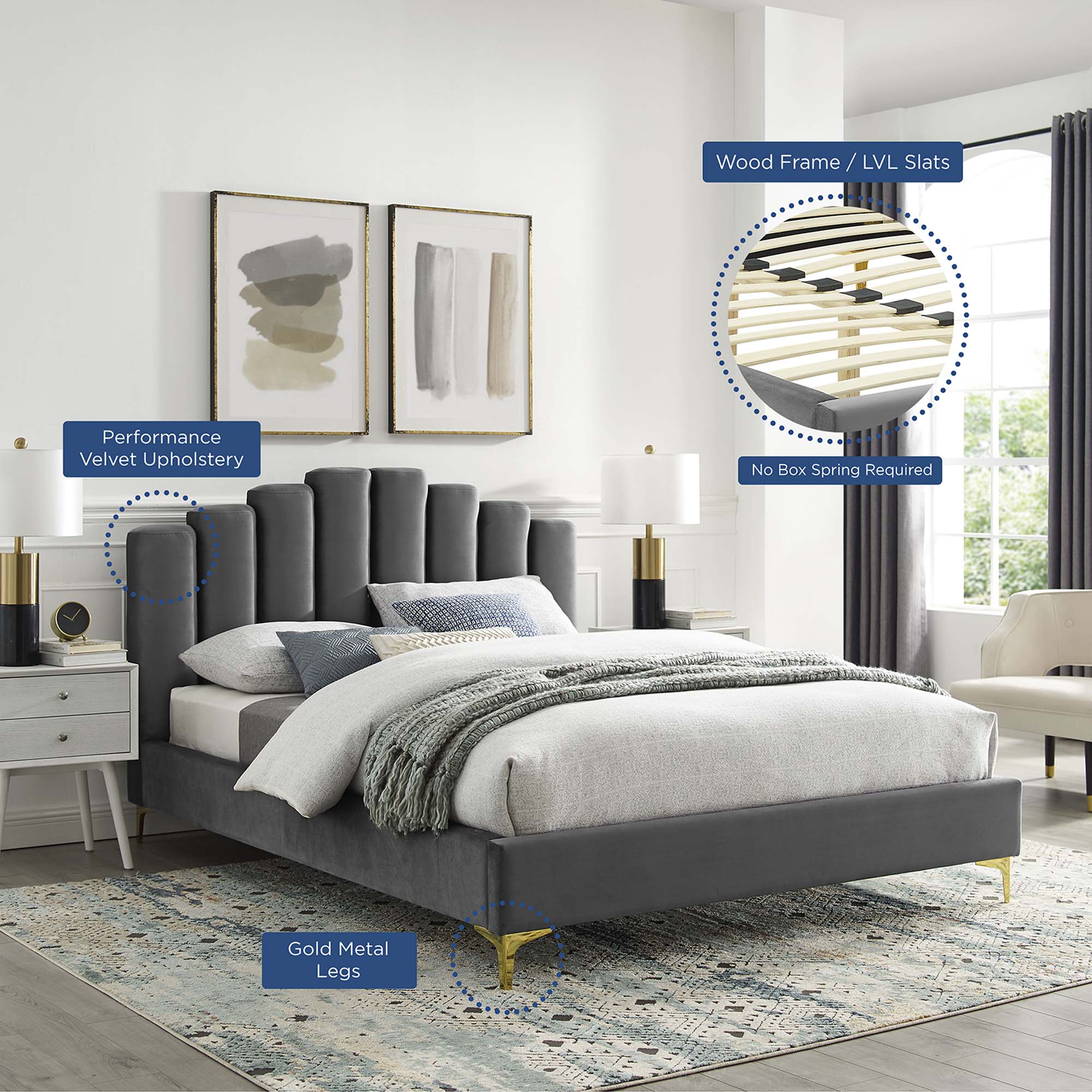 Olivia Performance Velvet Platform Bed