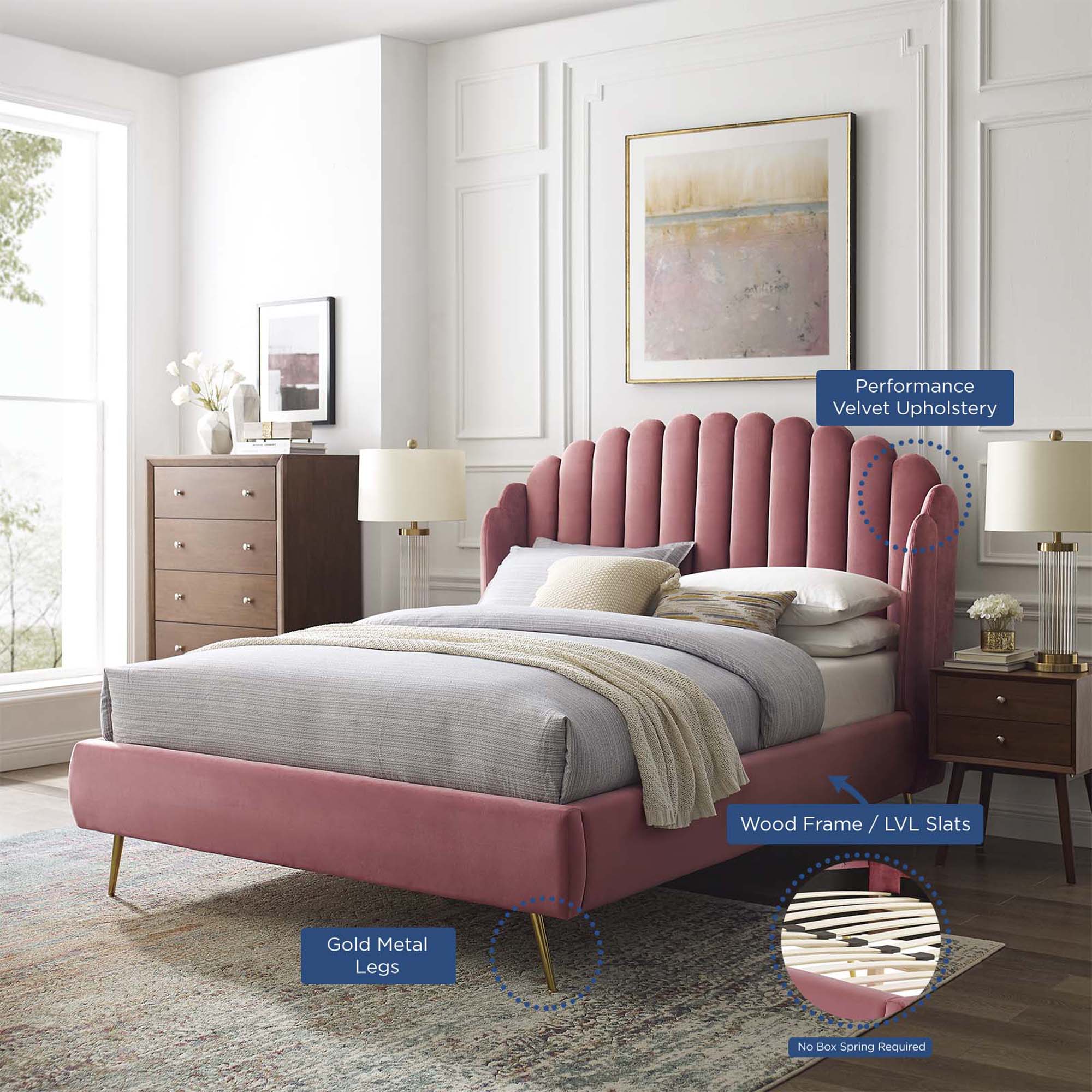 Lana Performance Velvet Wingback Platform Bed
