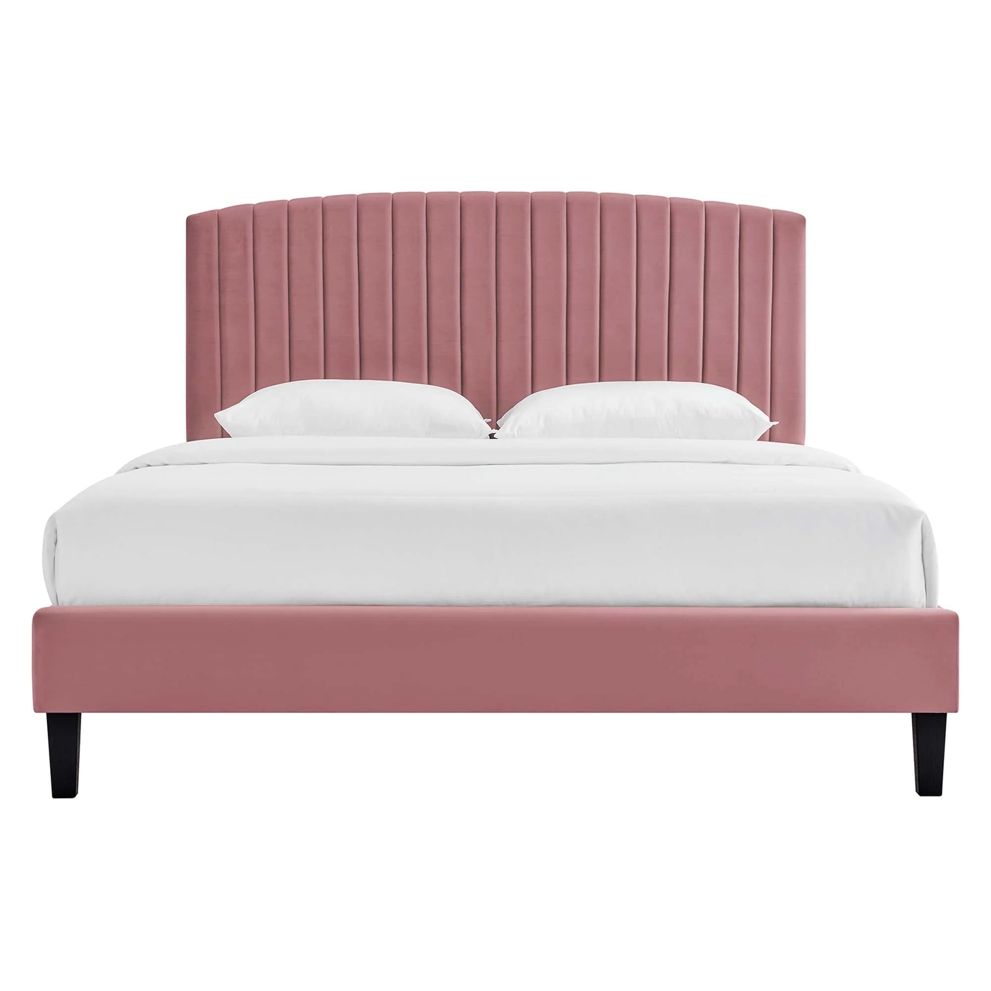 Alessi Performance Velvet Platform Bed With Black Wood Legs