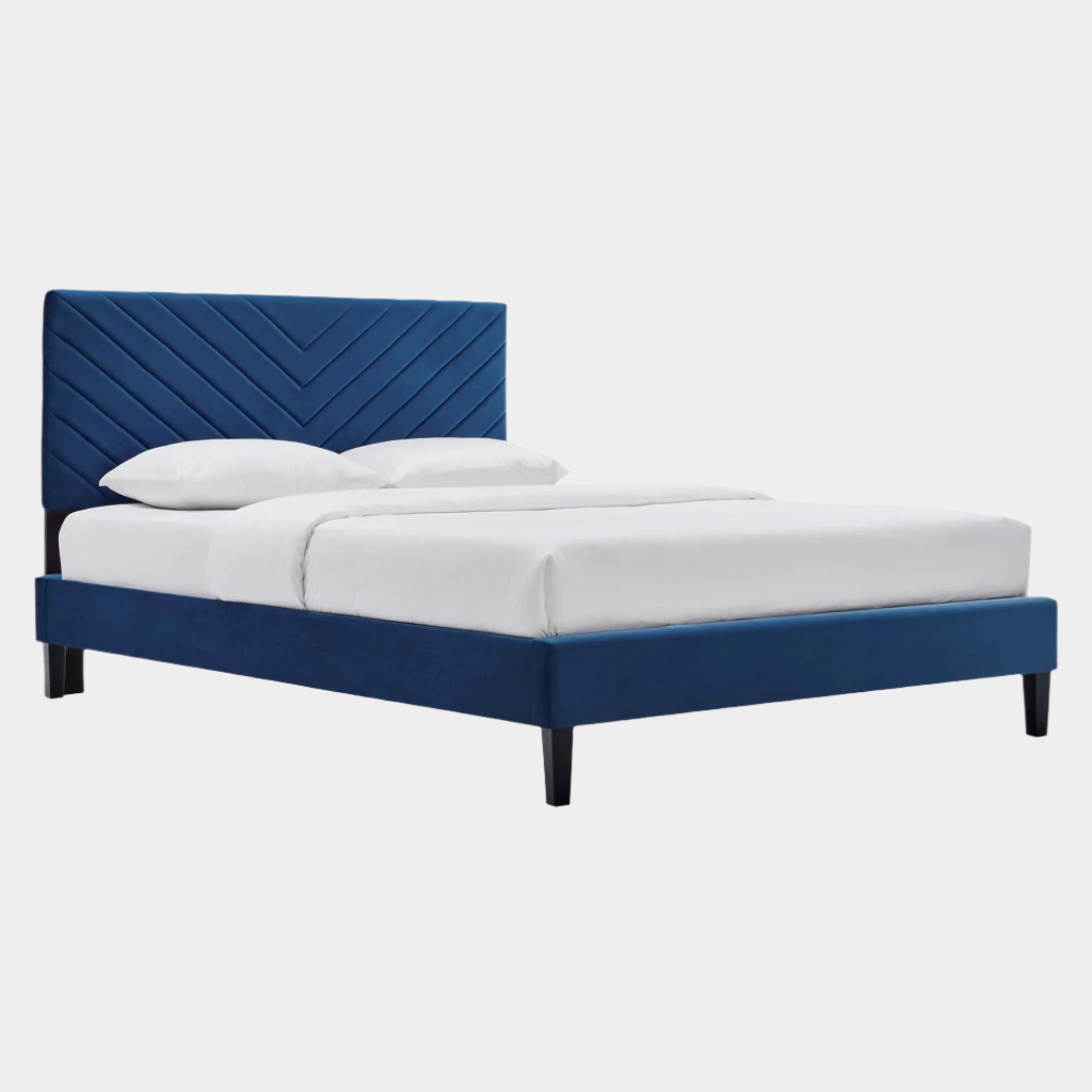 Roxanne Performance Velvet Platform Bed With Black Wood Legs
