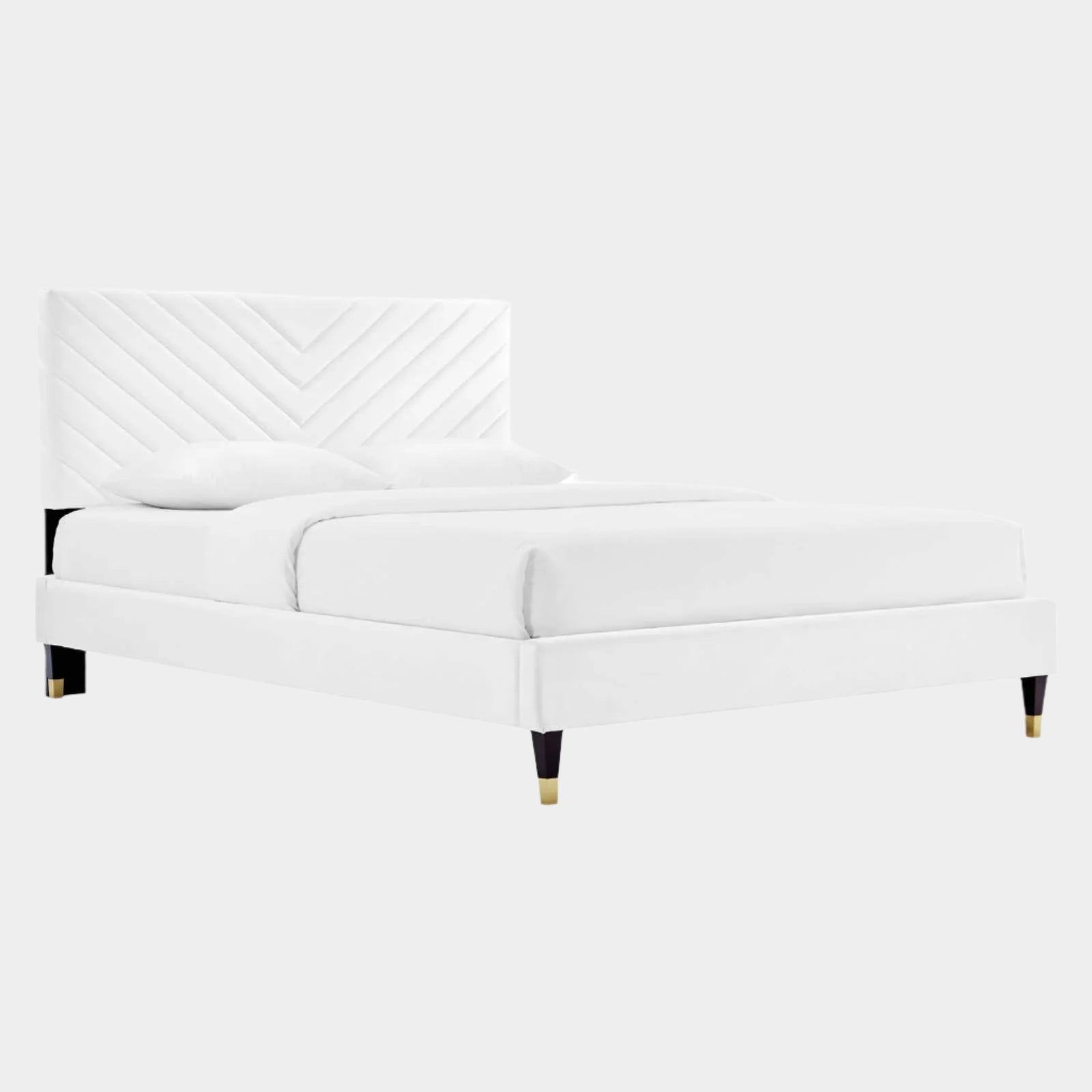 Roxanne Performance Velvet Platform Bed With Wood and Gold Legs