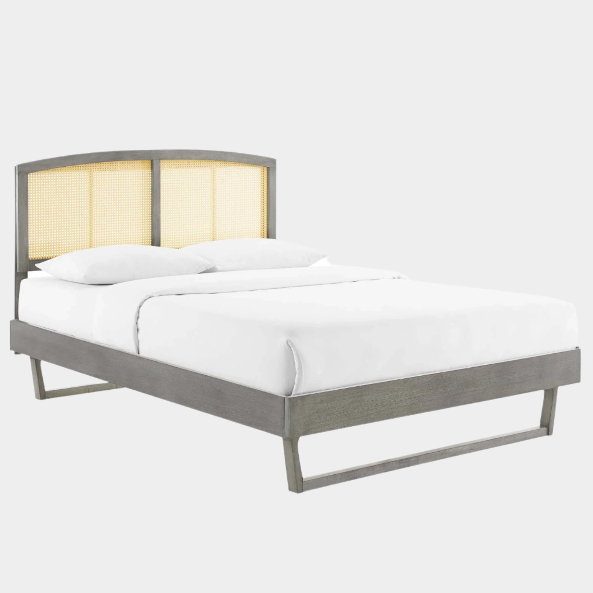 Sierra Cane and Wood Platform Bed With Angular Legs