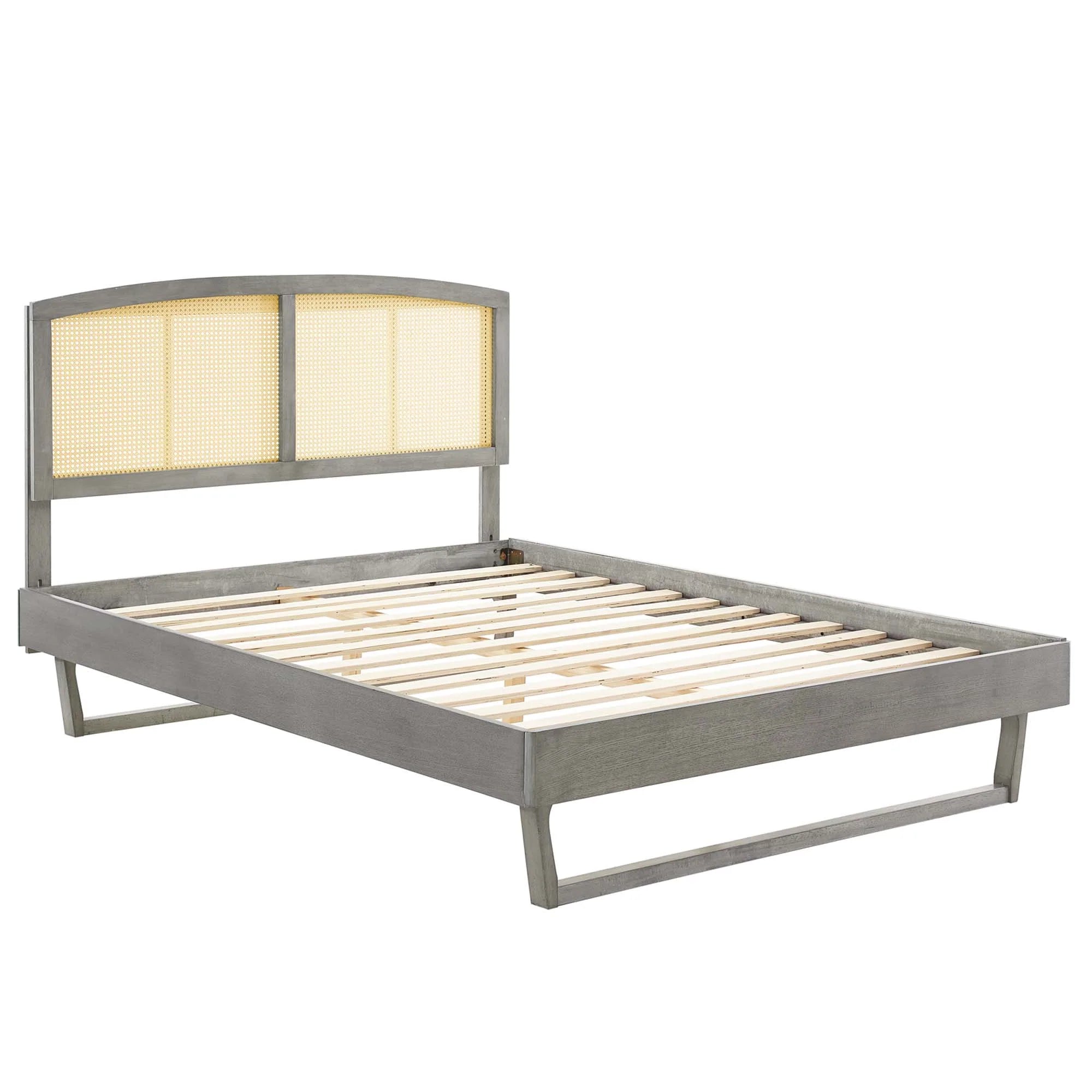 Sierra Cane and Wood Platform Bed With Angular Legs