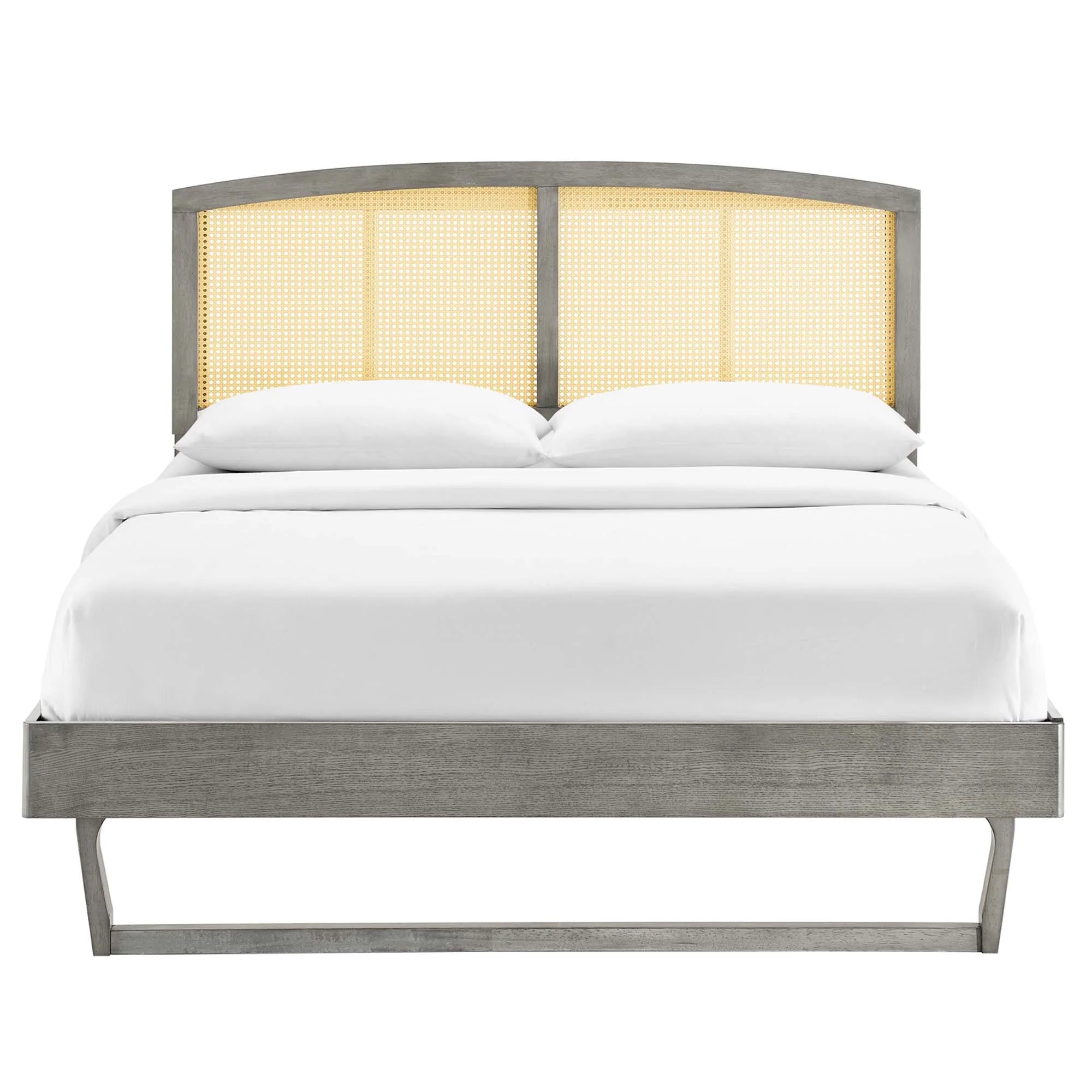 Sierra Cane and Wood Platform Bed With Angular Legs