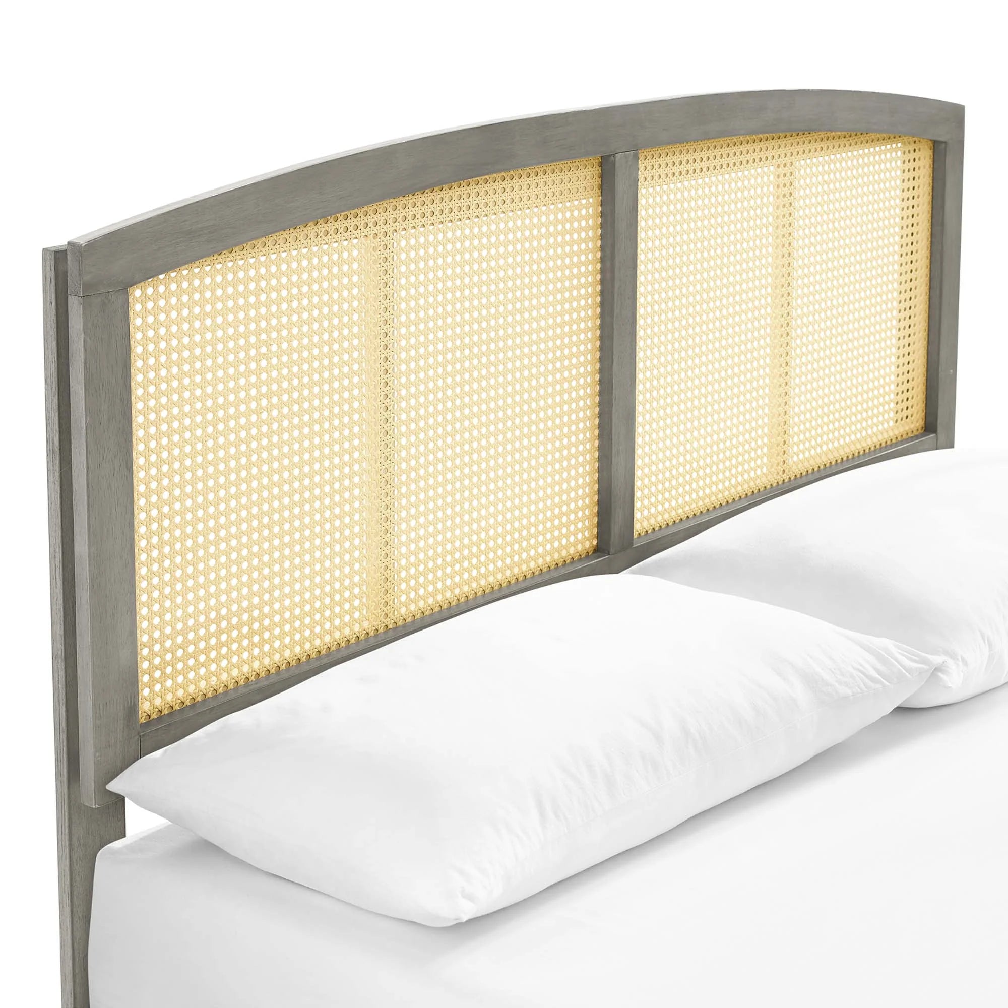 Sierra Cane and Wood Platform Bed With Angular Legs