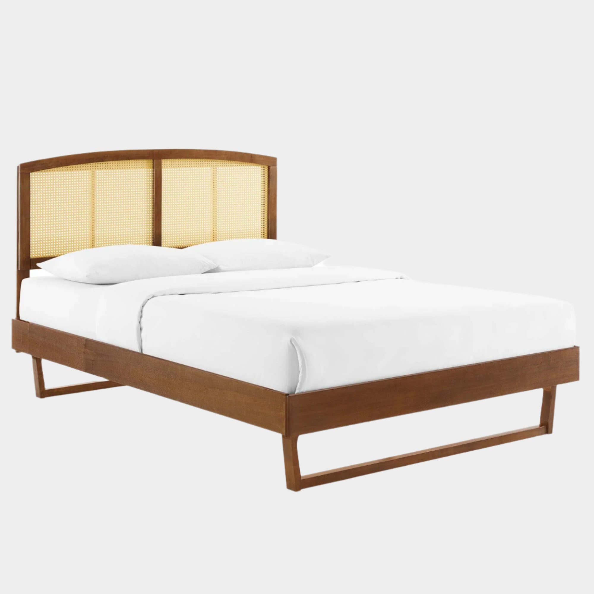 Sierra Cane and Wood Platform Bed With Angular Legs