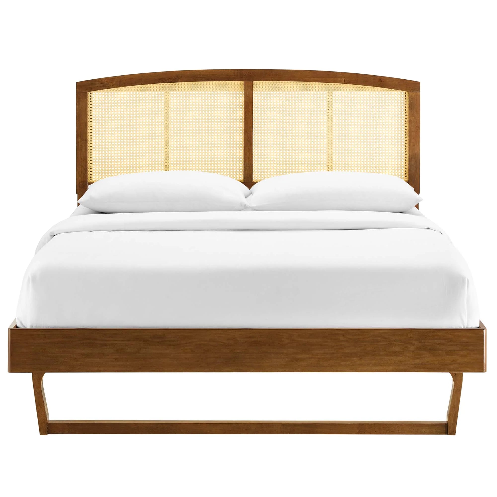 Sierra Cane and Wood Platform Bed With Angular Legs
