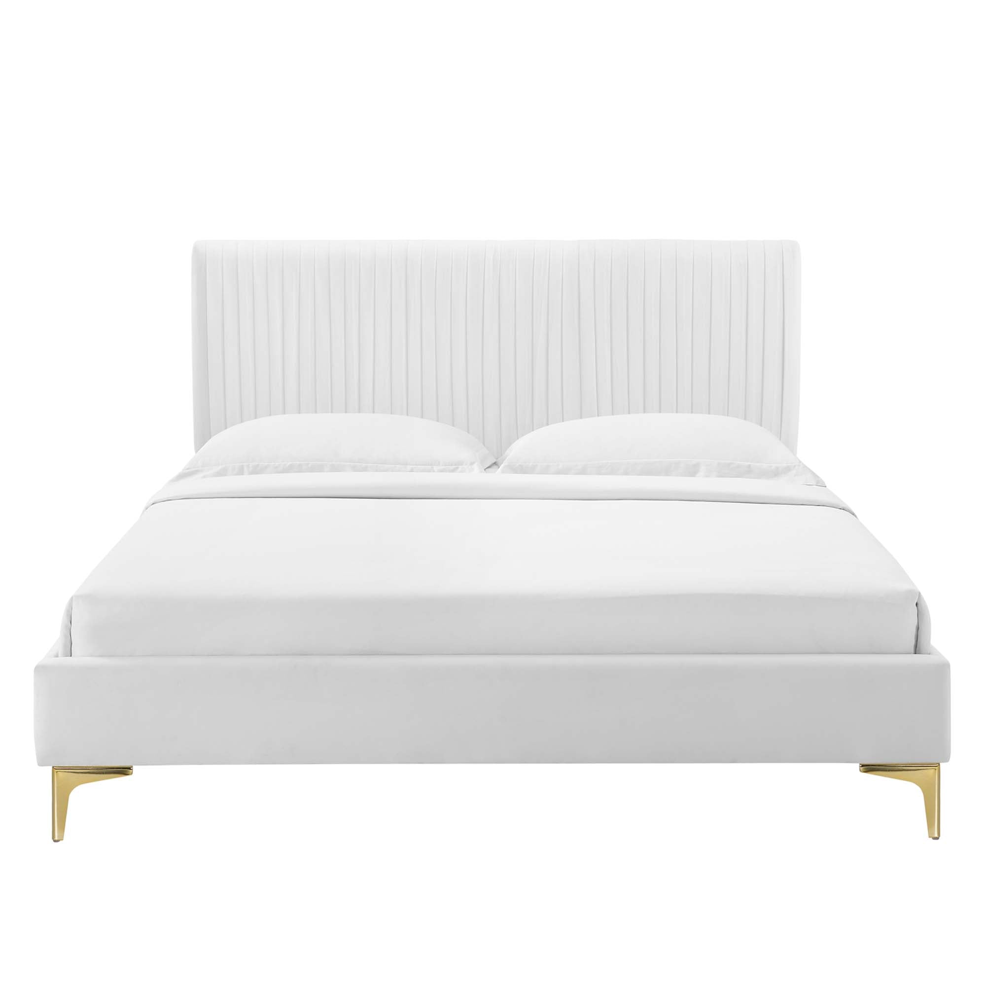 Peyton Performance Velvet Platform Bed With Gold Metal Legs
