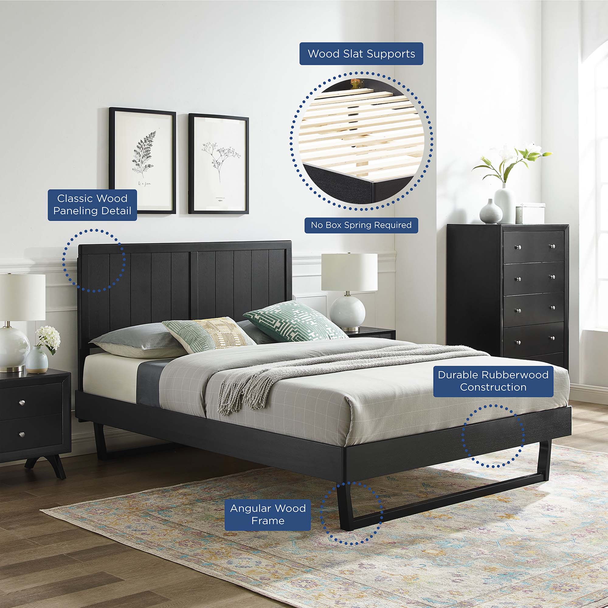 Alana Wood Platform Bed With Angular Frame