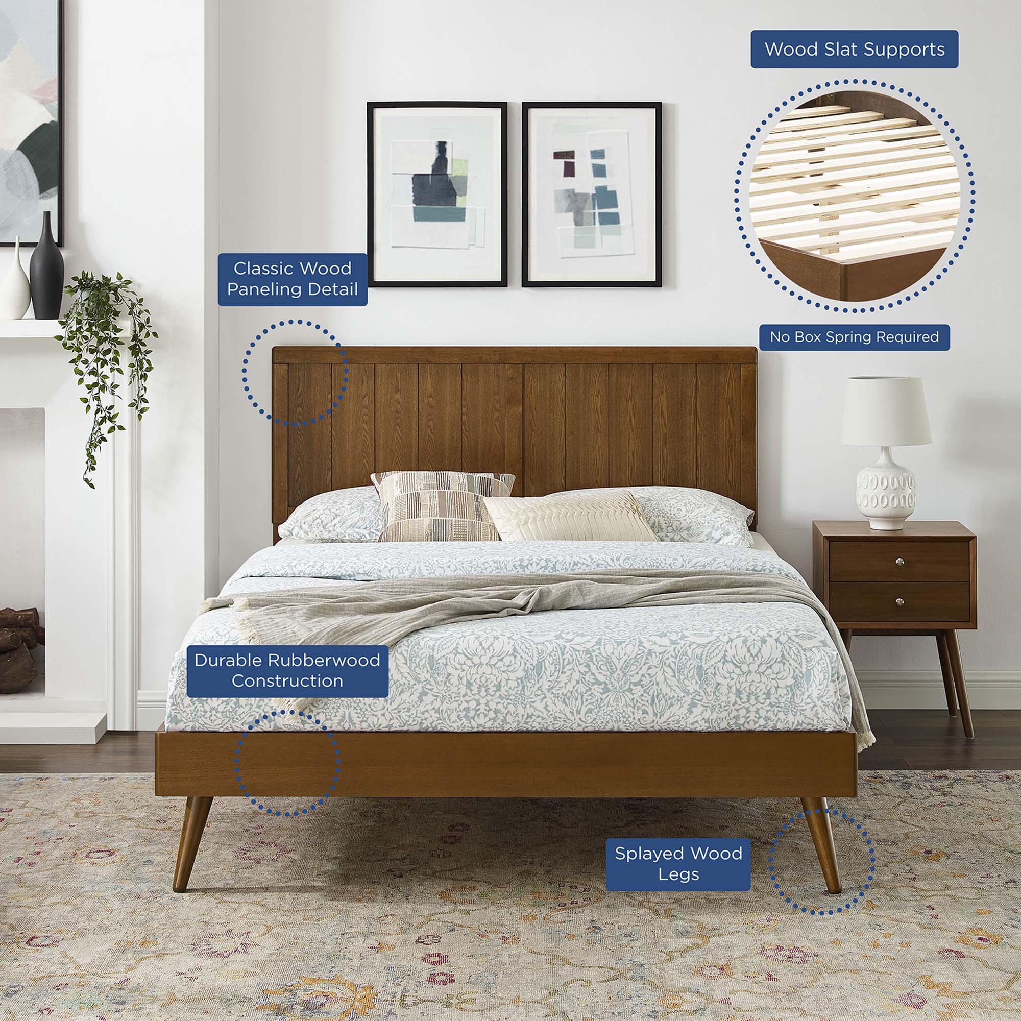 Alana Wood Platform Bed With Splayed Legs