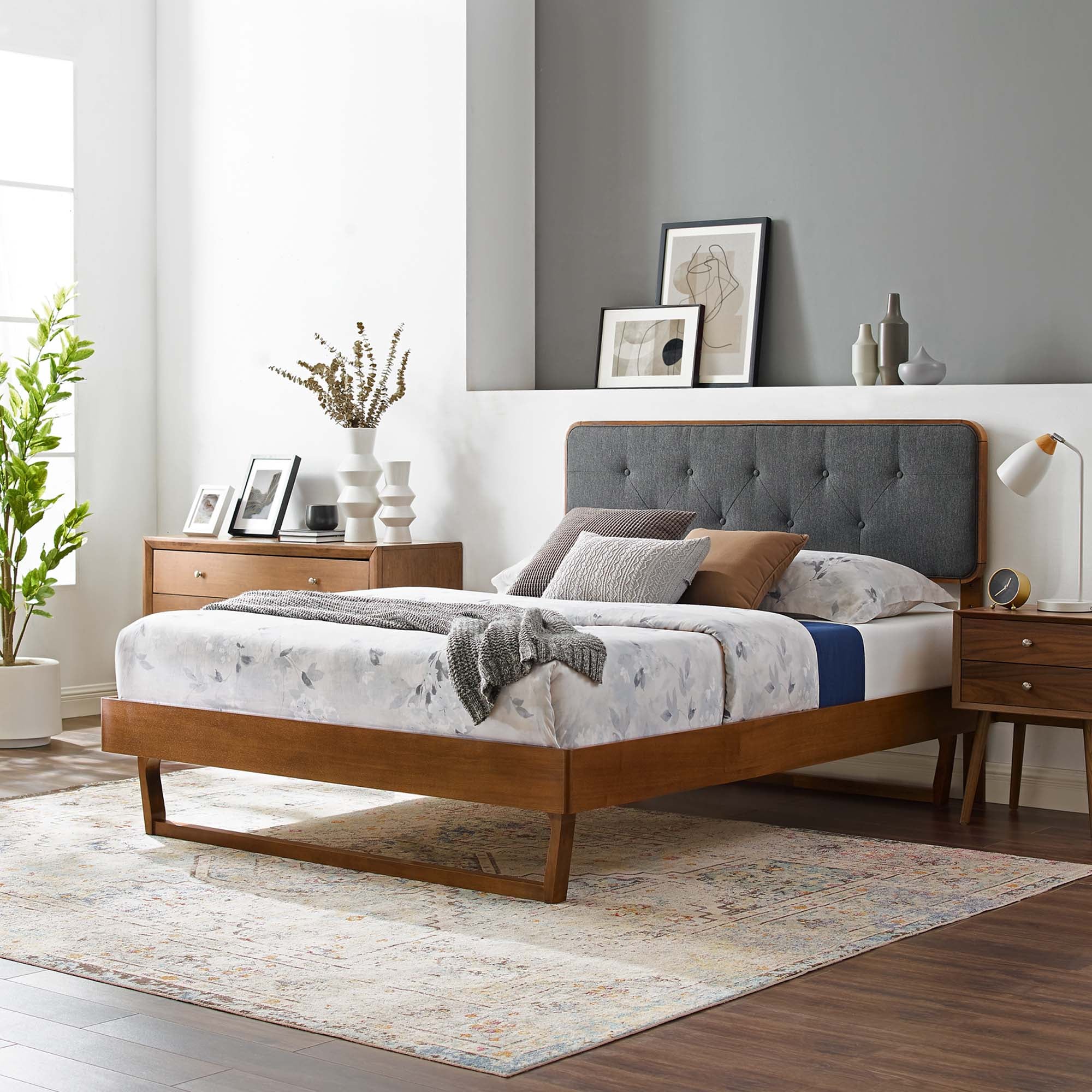 Bridgette Wood Platform Bed With Angular Frame
