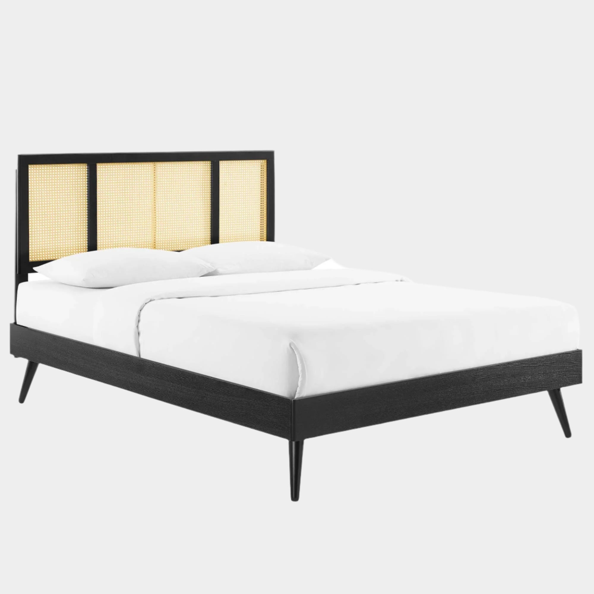 Kelsea Cane and Wood Platform Bed With Splayed Legs