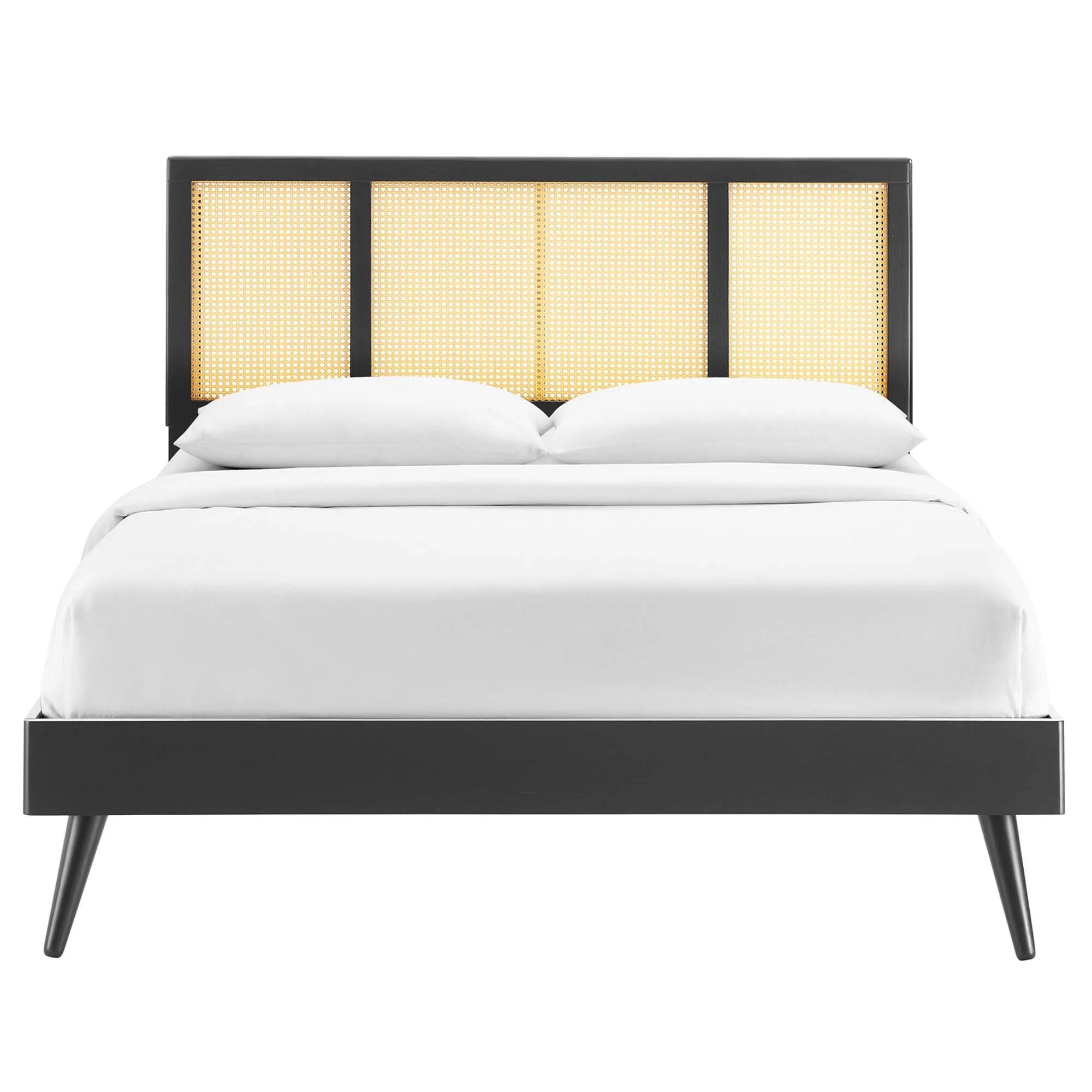 Kelsea Cane and Wood Platform Bed With Splayed Legs