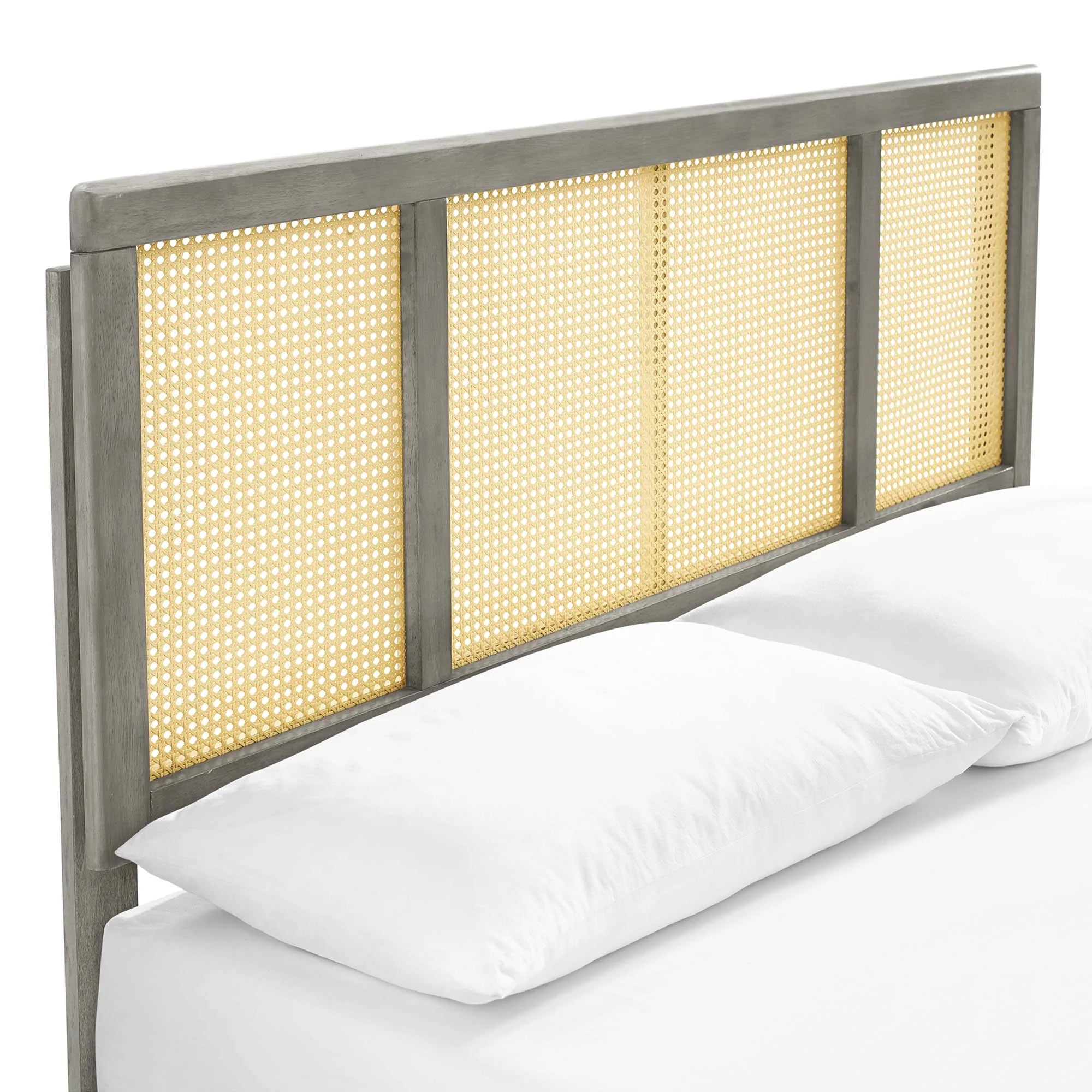 Kelsea Cane and Wood Platform Bed With Splayed Legs