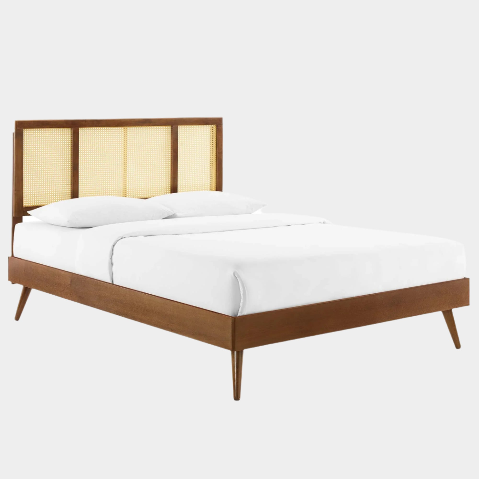 Kelsea Cane and Wood Platform Bed With Splayed Legs