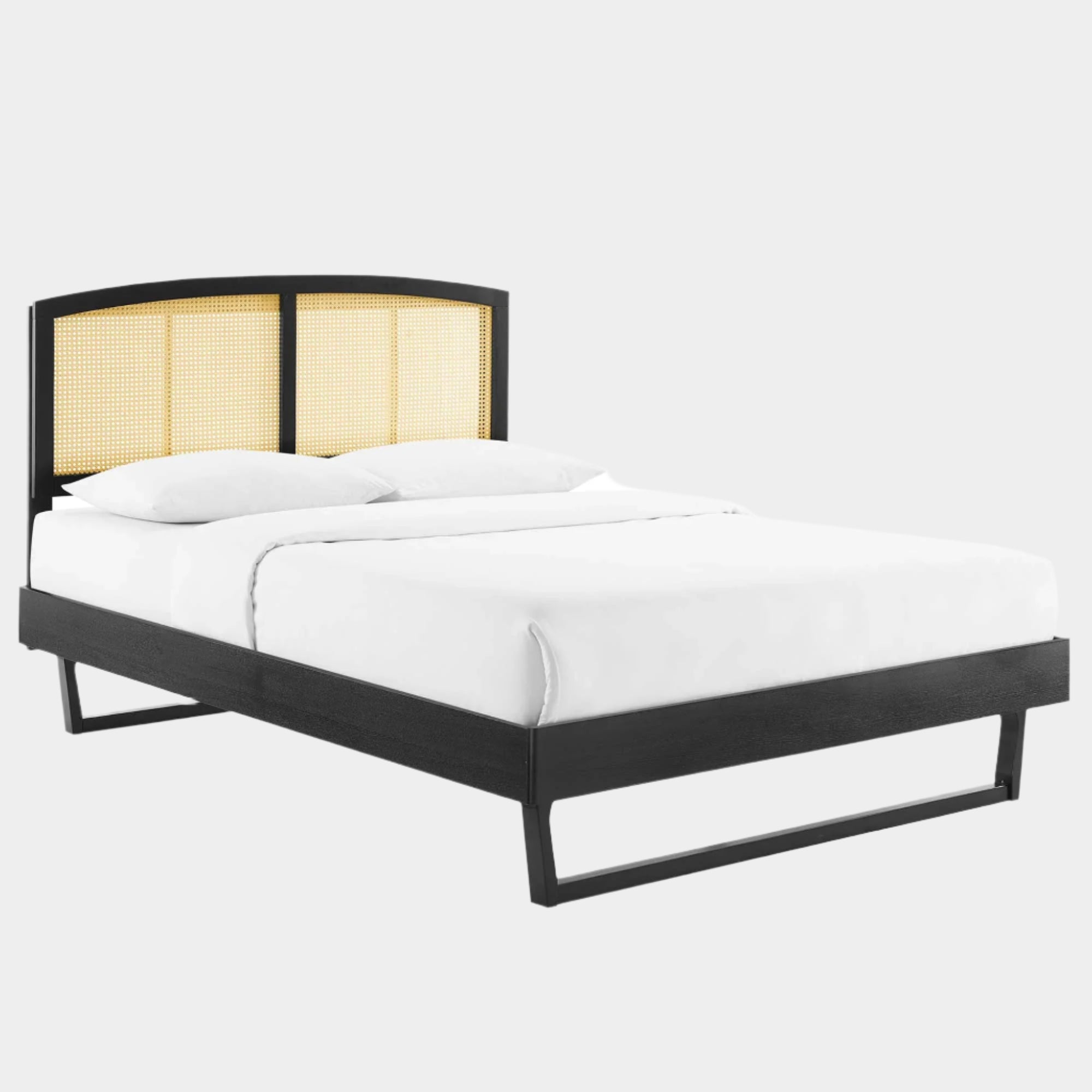 Sierra Cane and Wood Platform Bed With Angular Legs