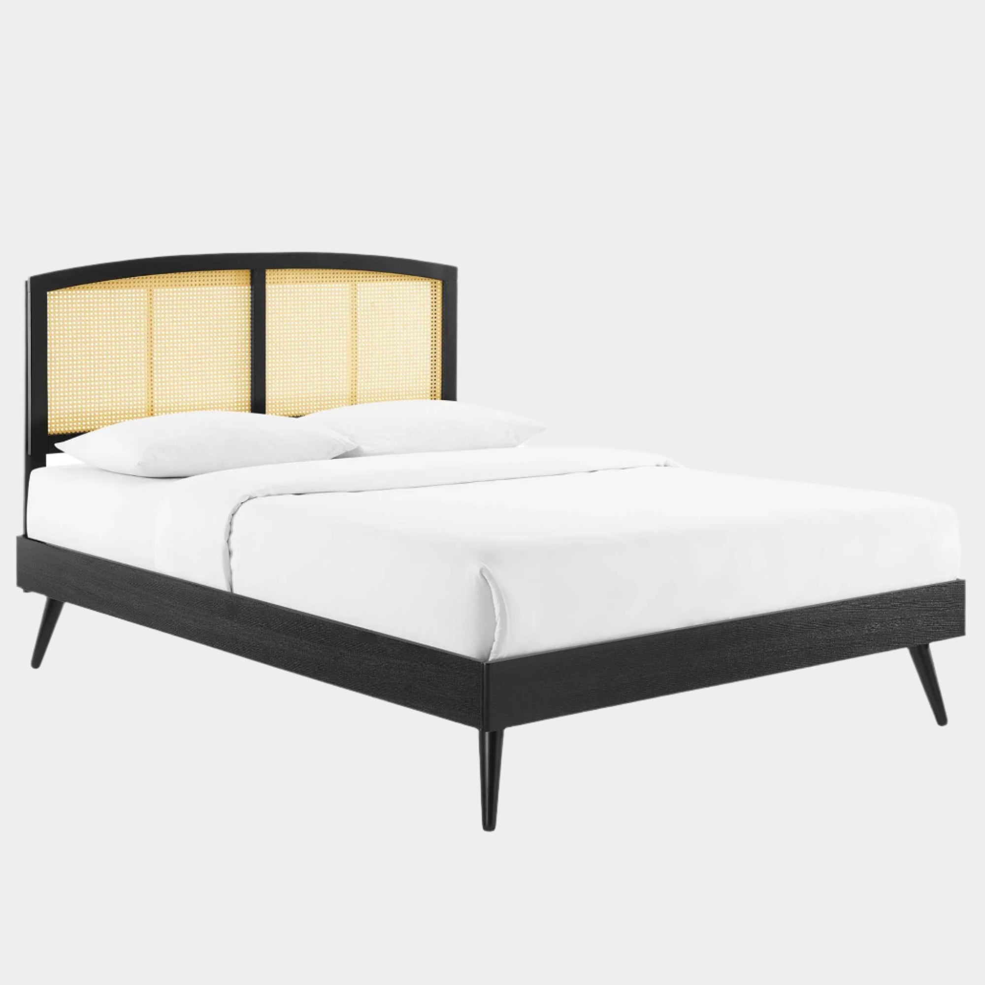 Sierra Cane and Wood Platform Bed With Splayed Legs