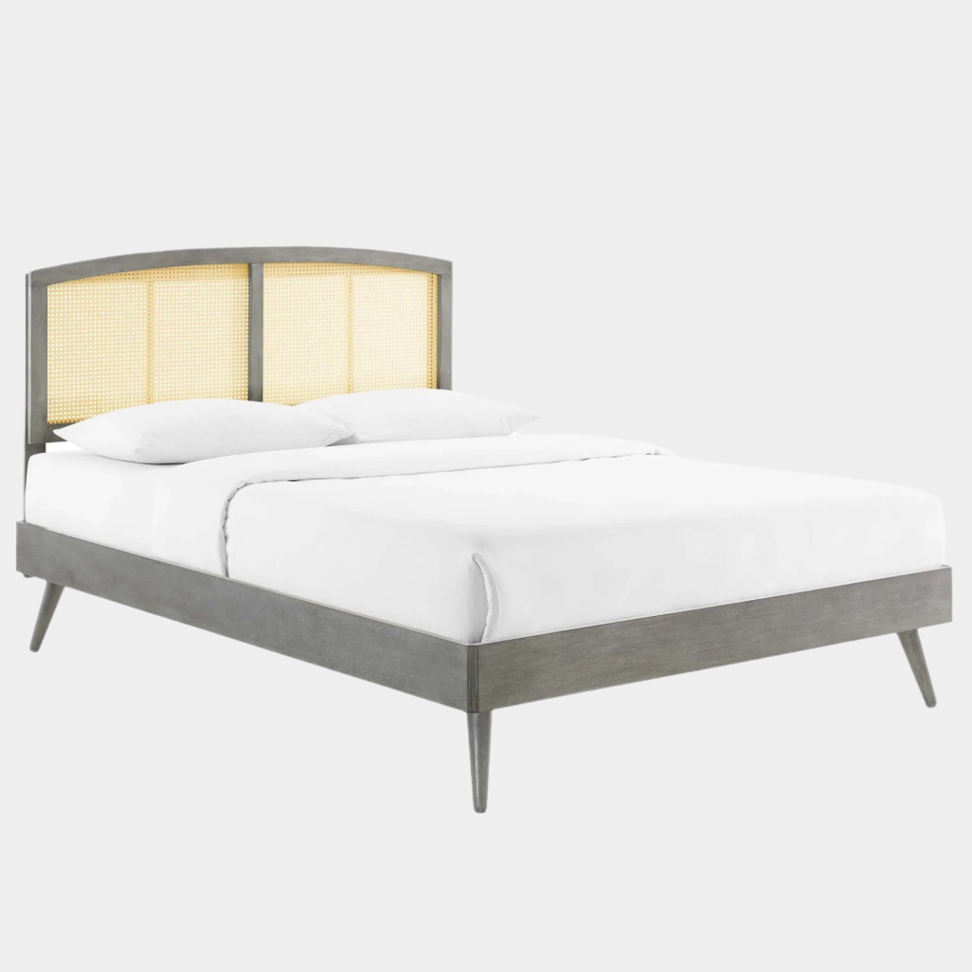 Sierra Cane and Wood Platform Bed With Splayed Legs