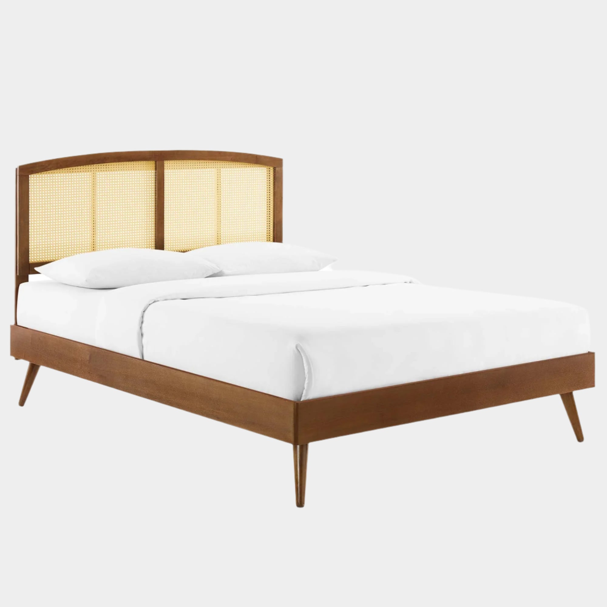 Sierra Cane and Wood Platform Bed With Splayed Legs