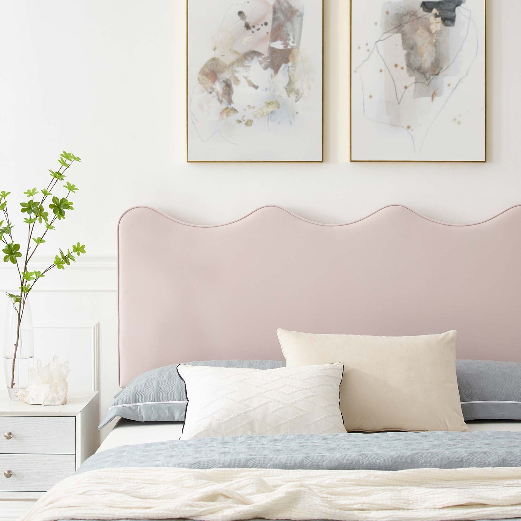 Current Performance Velvet Platform Bed With Wood and Gold Legs