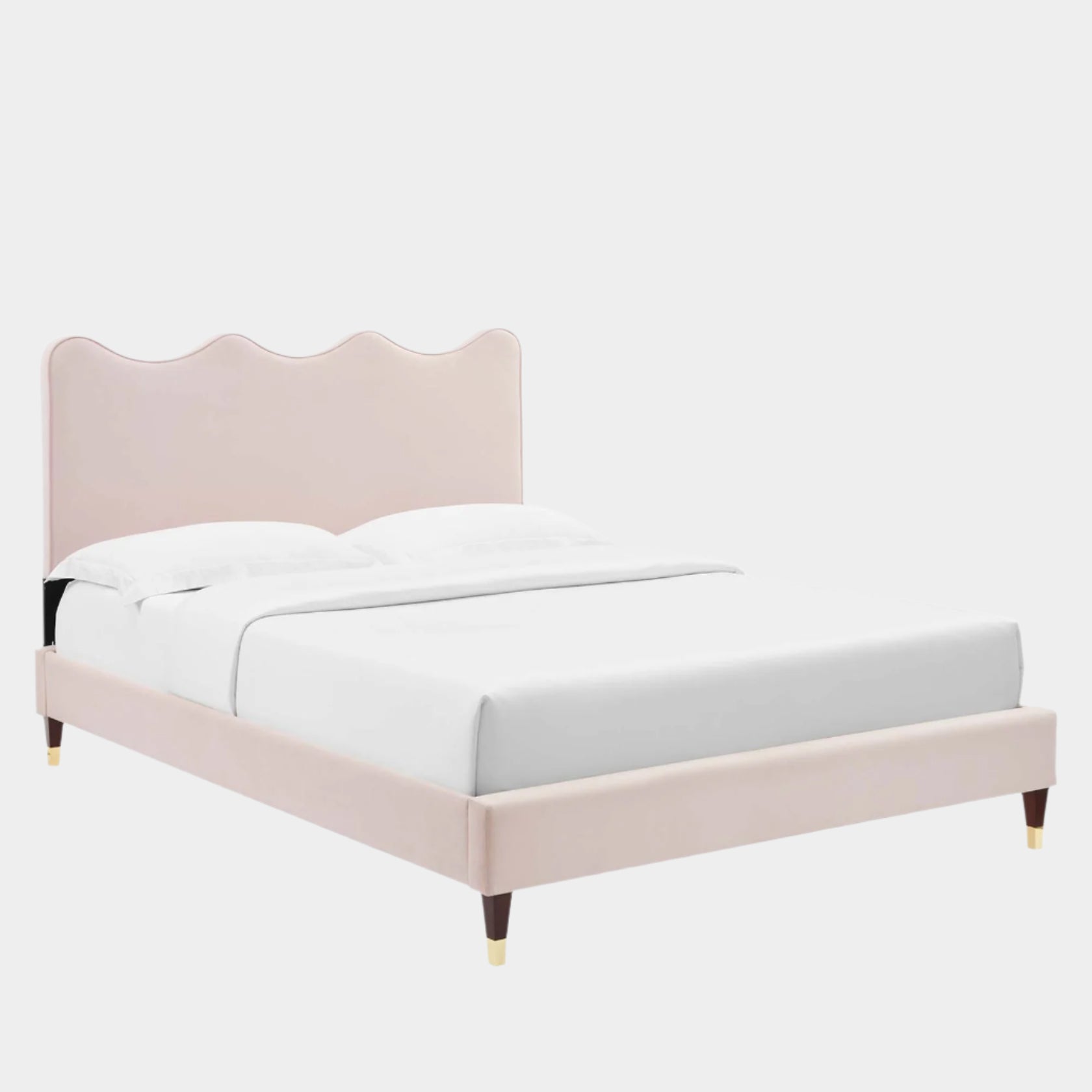Current Performance Velvet Platform Bed With Wood and Gold Legs
