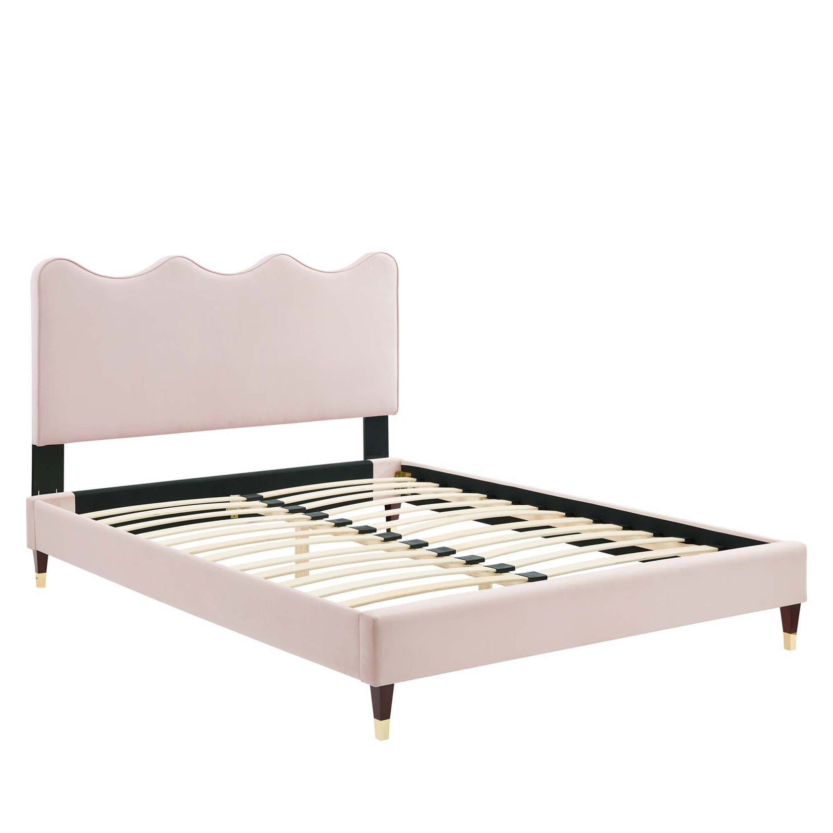 Current Performance Velvet Platform Bed With Wood and Gold Legs