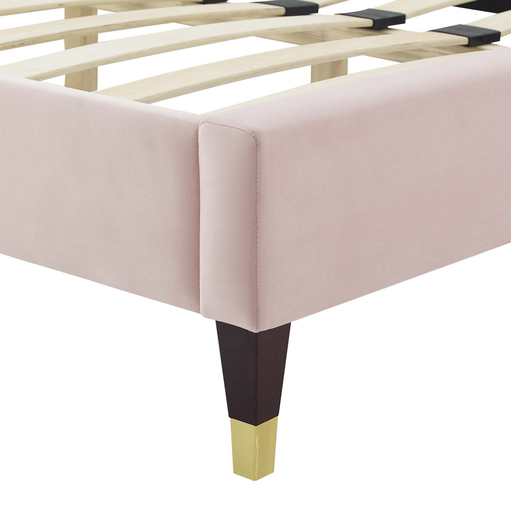 Current Performance Velvet Platform Bed With Wood and Gold Legs