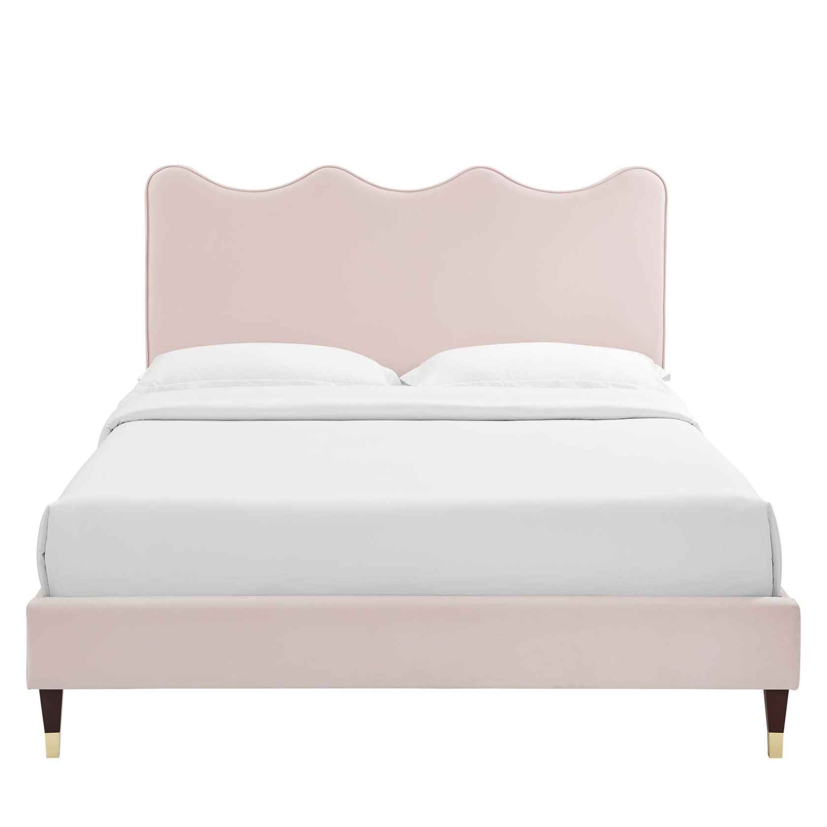 Current Performance Velvet Platform Bed With Wood and Gold Legs