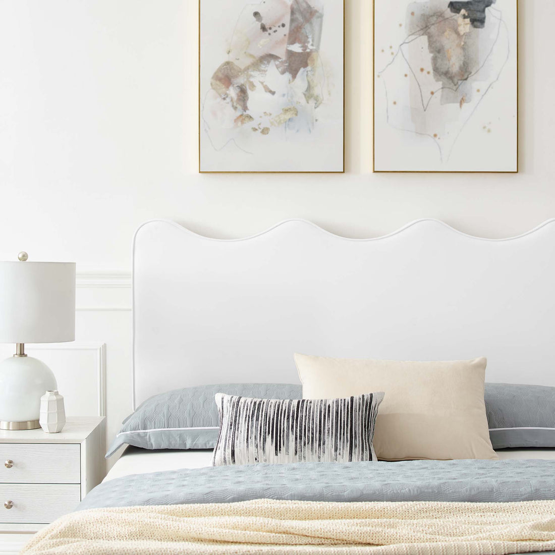 Current Performance Velvet Platform Bed With Wood and Gold Legs