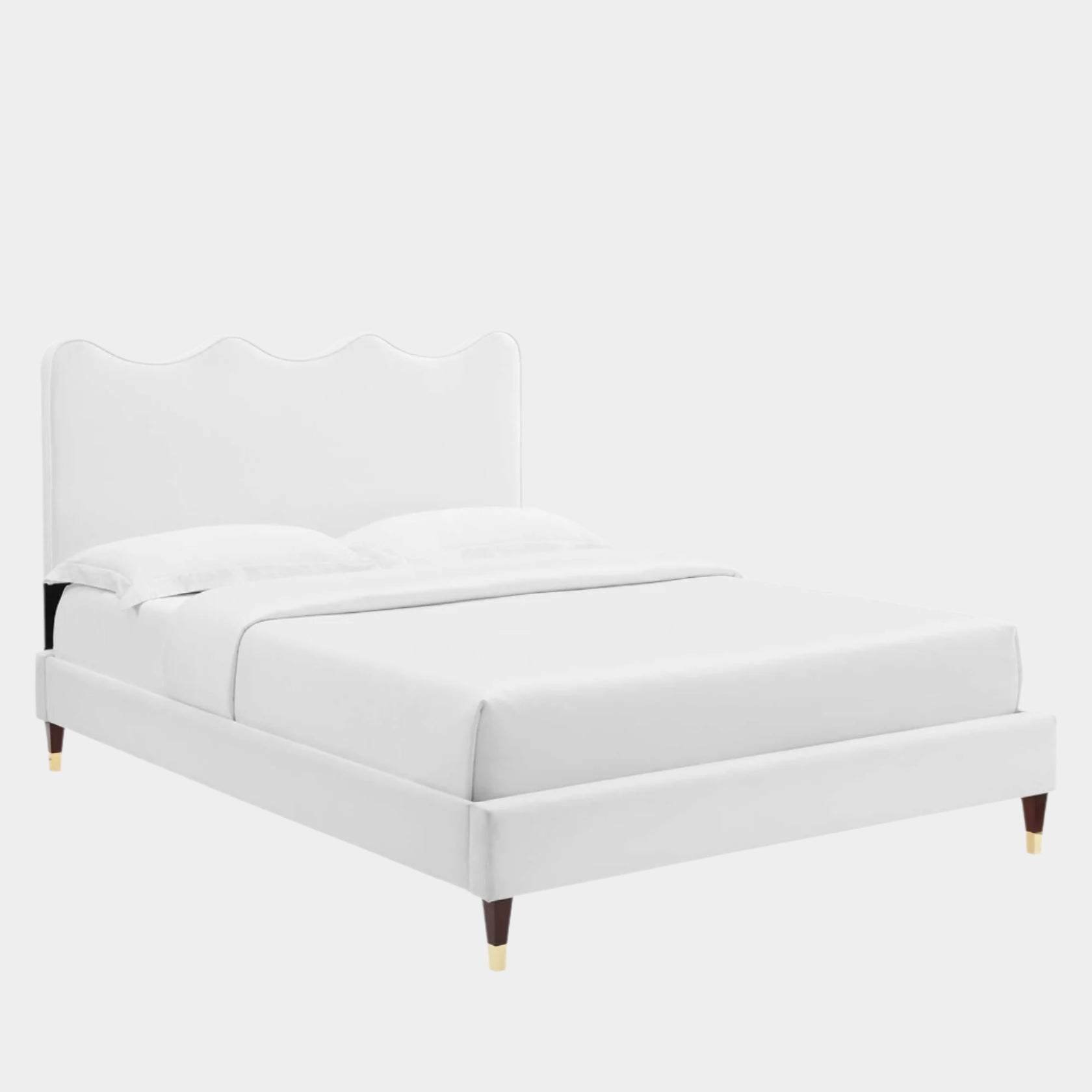 Current Performance Velvet Platform Bed With Wood and Gold Legs