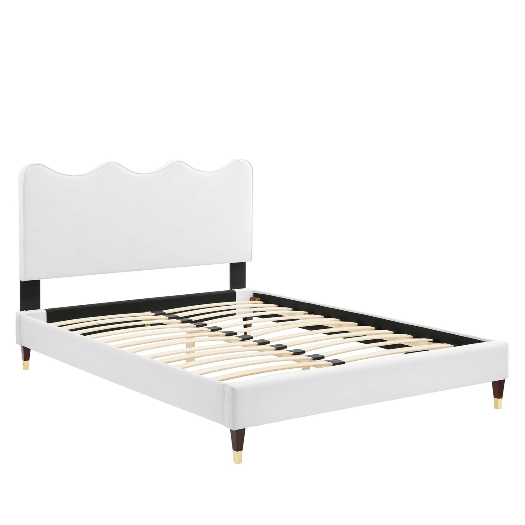 Current Performance Velvet Platform Bed With Wood and Gold Legs