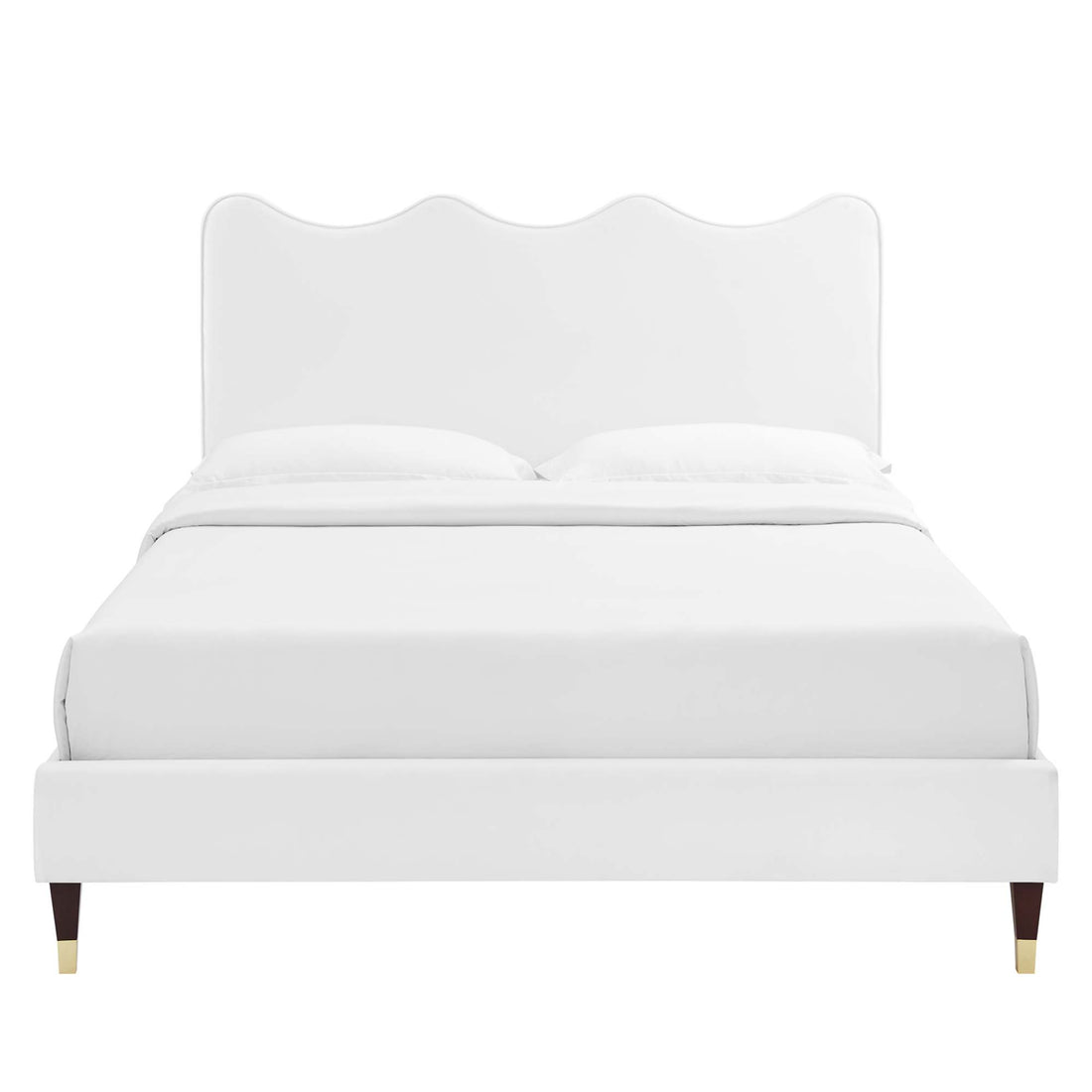 Current Performance Velvet Platform Bed With Wood and Gold Legs