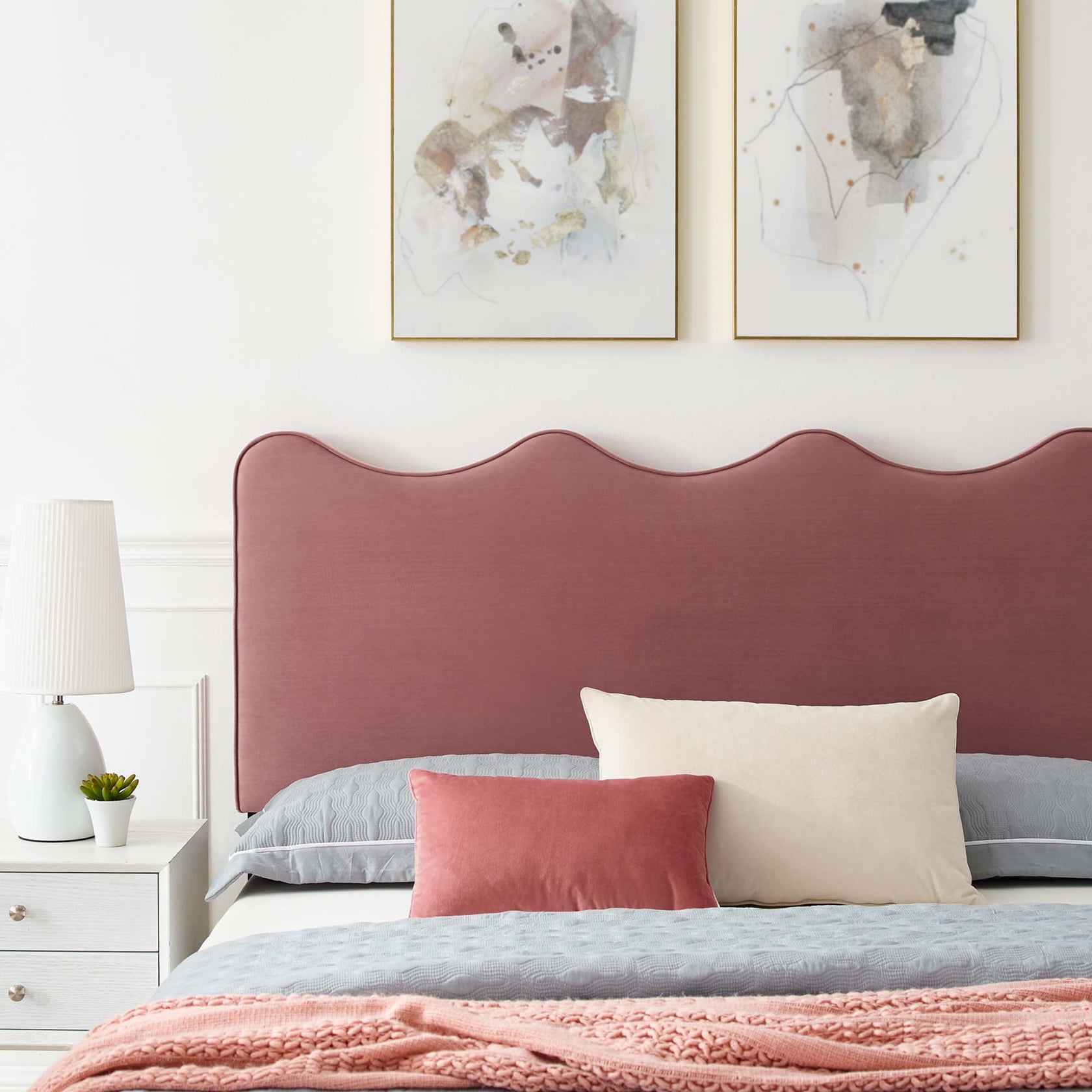 Current Performance Velvet Platform Bed With Wood and Gold Legs