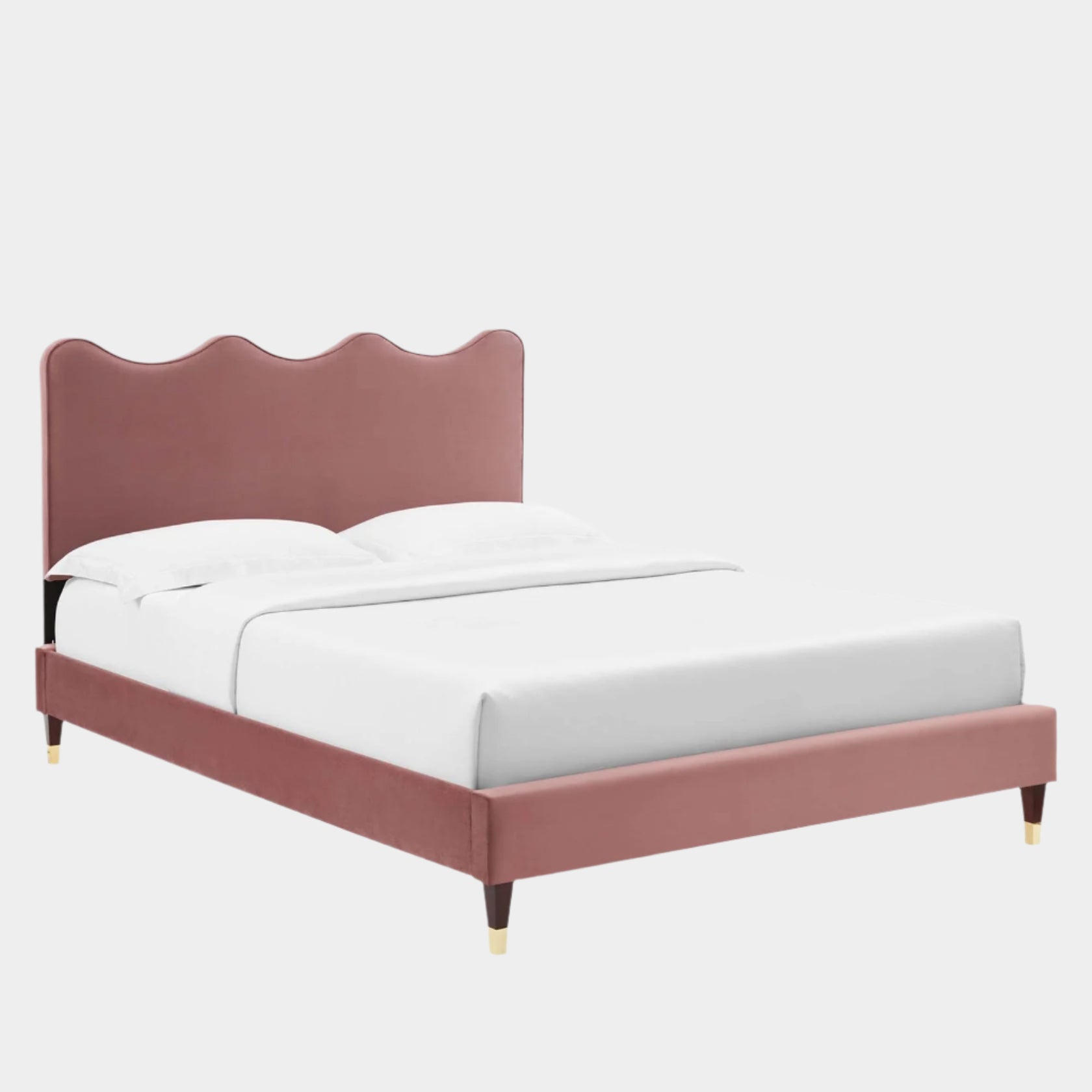Current Performance Velvet Platform Bed With Wood and Gold Legs