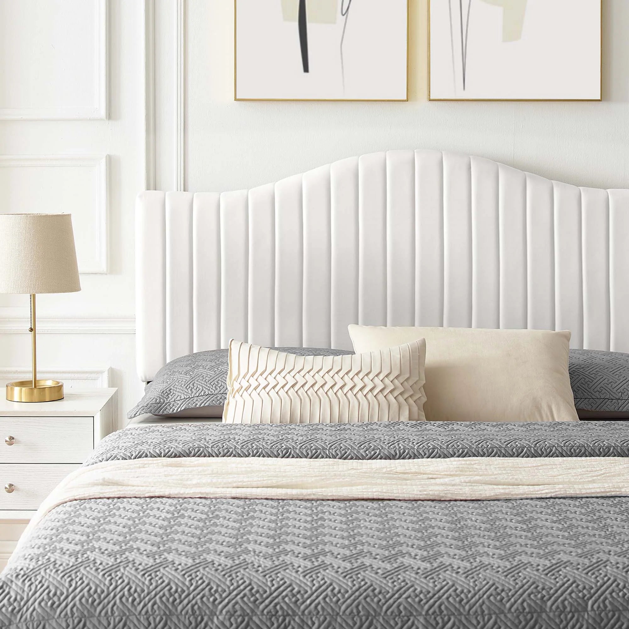 Juniper Channel Tufted Performance Velvet Platform Bed With Gold Metal Legs