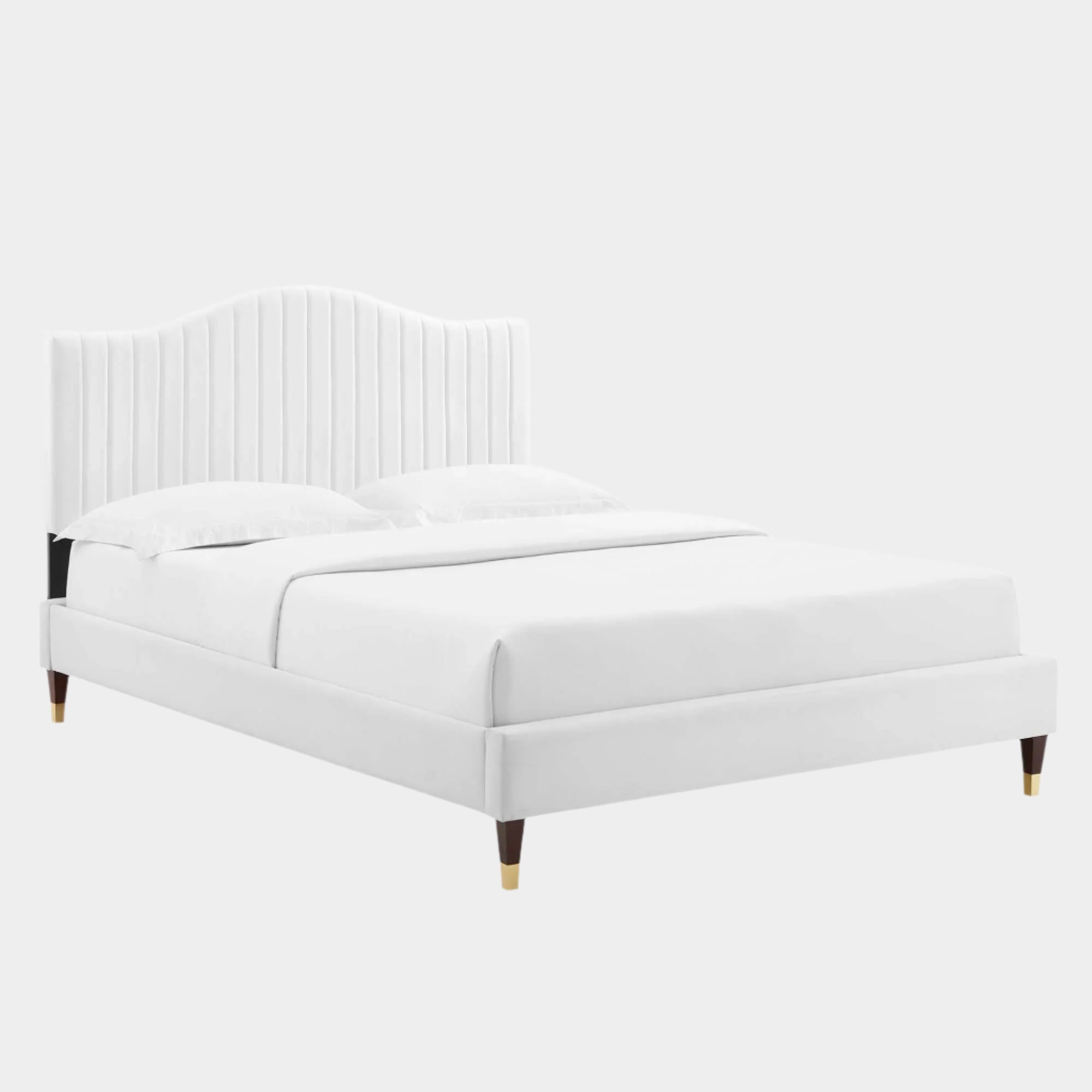 Juniper Channel Tufted Performance Velvet Platform Bed With Wood and Gold Legs