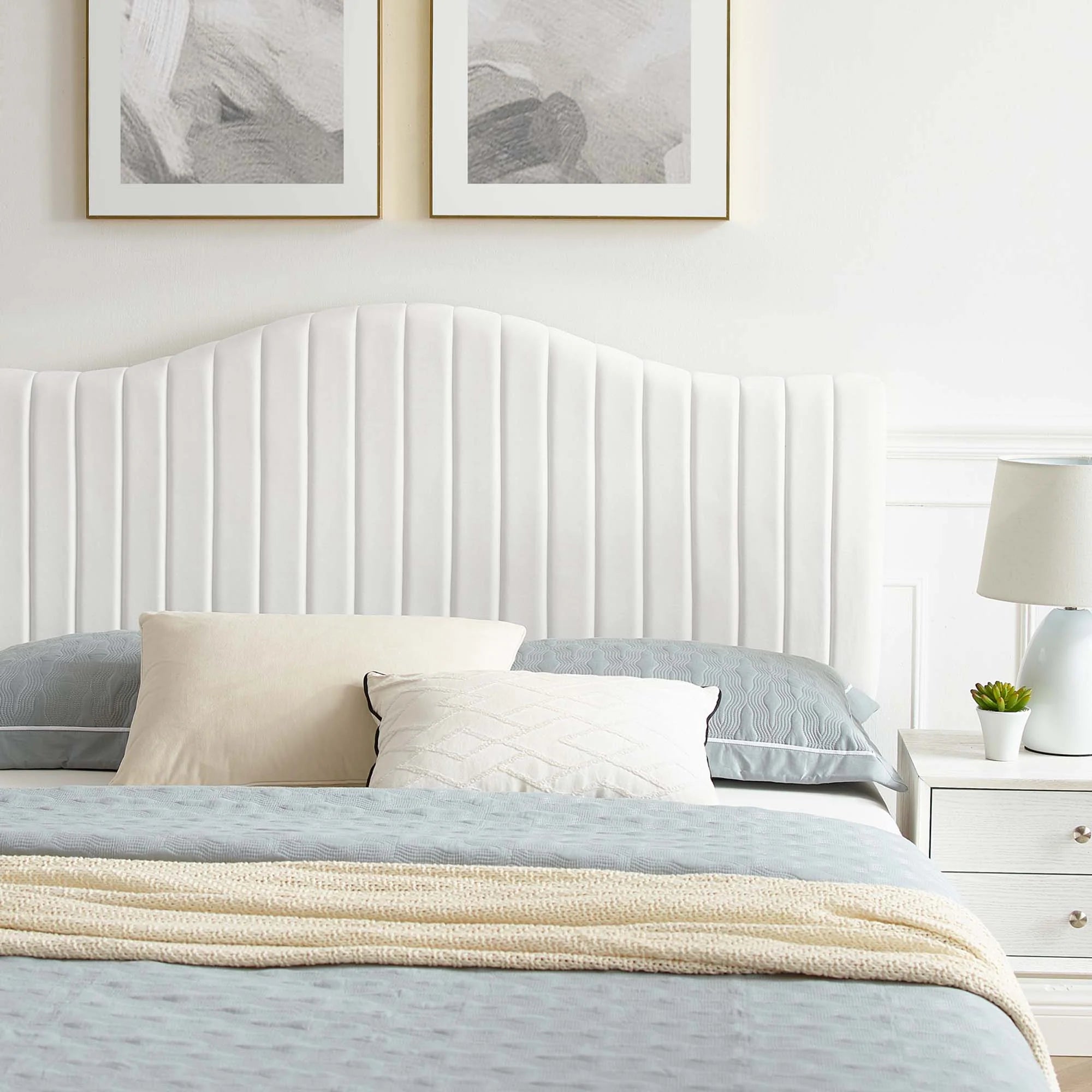 Juniper Channel Tufted Performance Velvet Platform Bed With Wood and Gold Legs