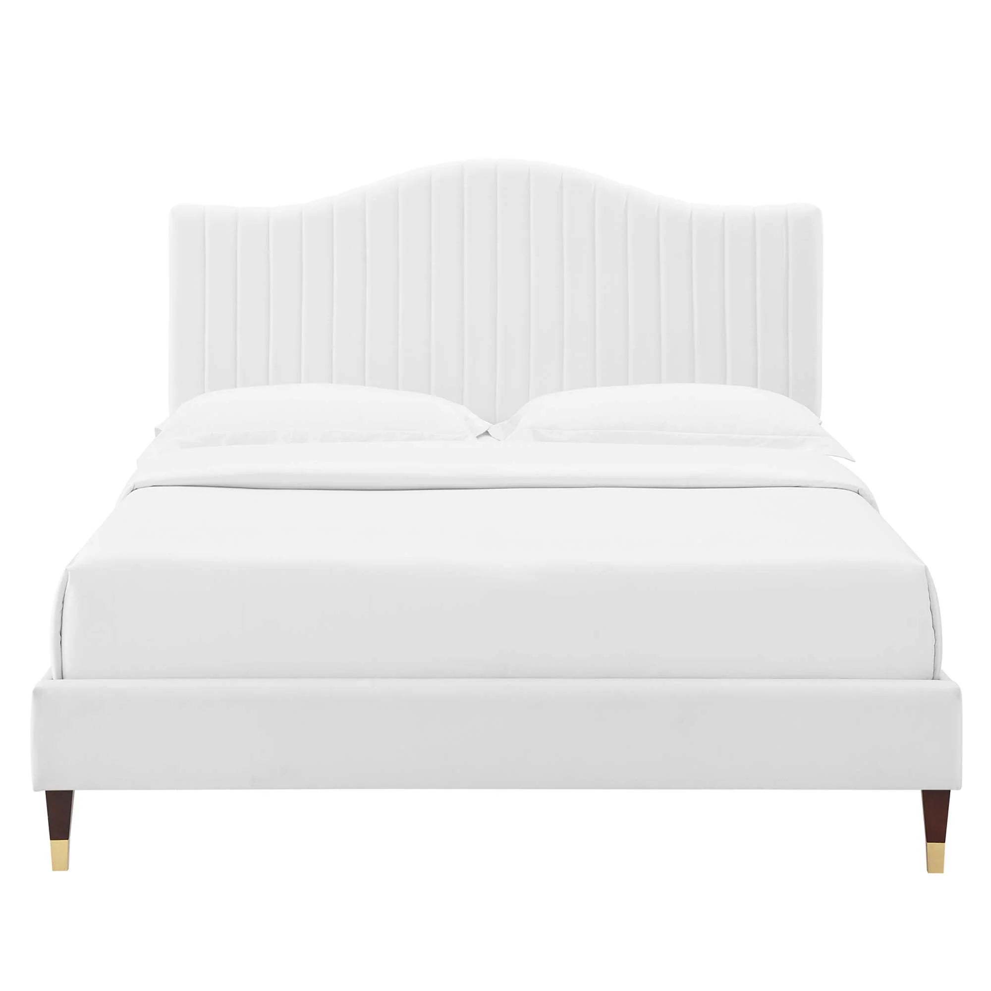 Juniper Channel Tufted Performance Velvet Platform Bed With Wood and Gold Legs
