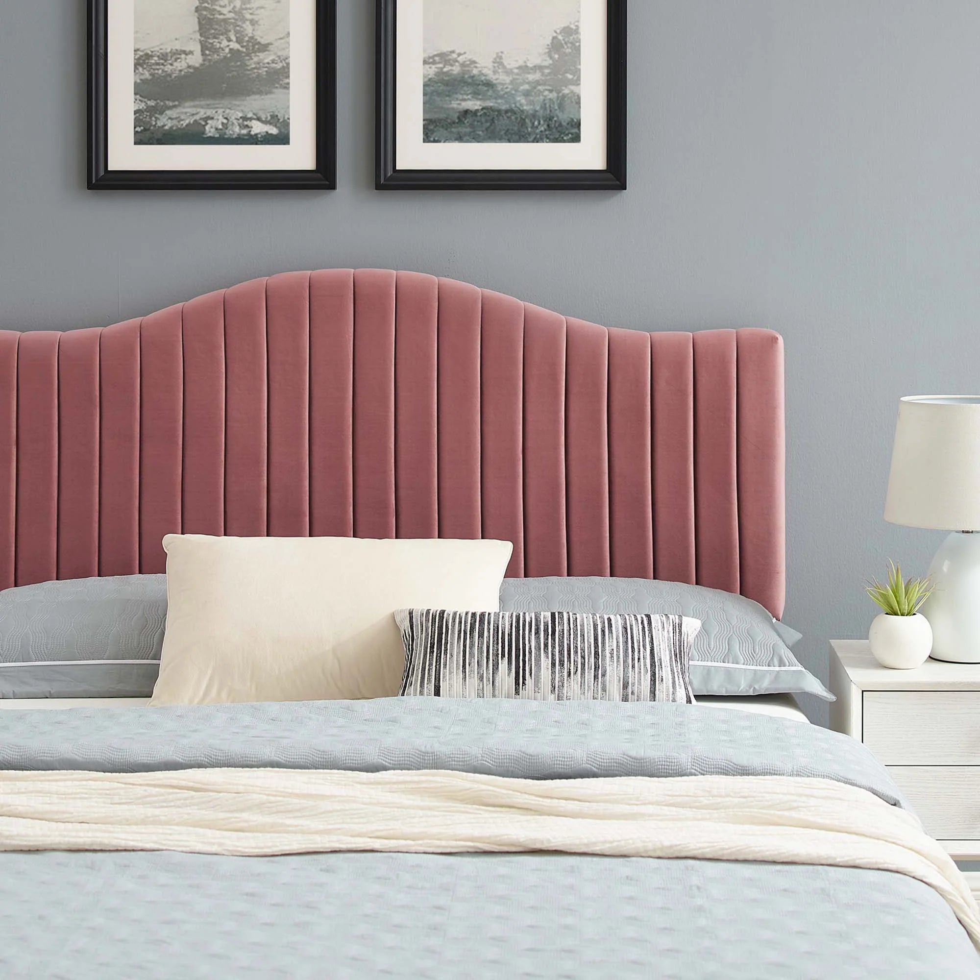 Juniper Channel Tufted Performance Velvet Platform Bed With Black Wood Legs