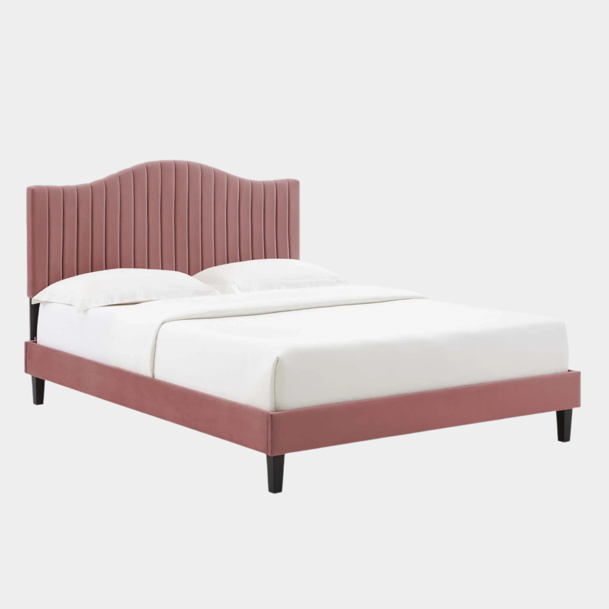 Juniper Channel Tufted Performance Velvet Platform Bed With Black Wood Legs
