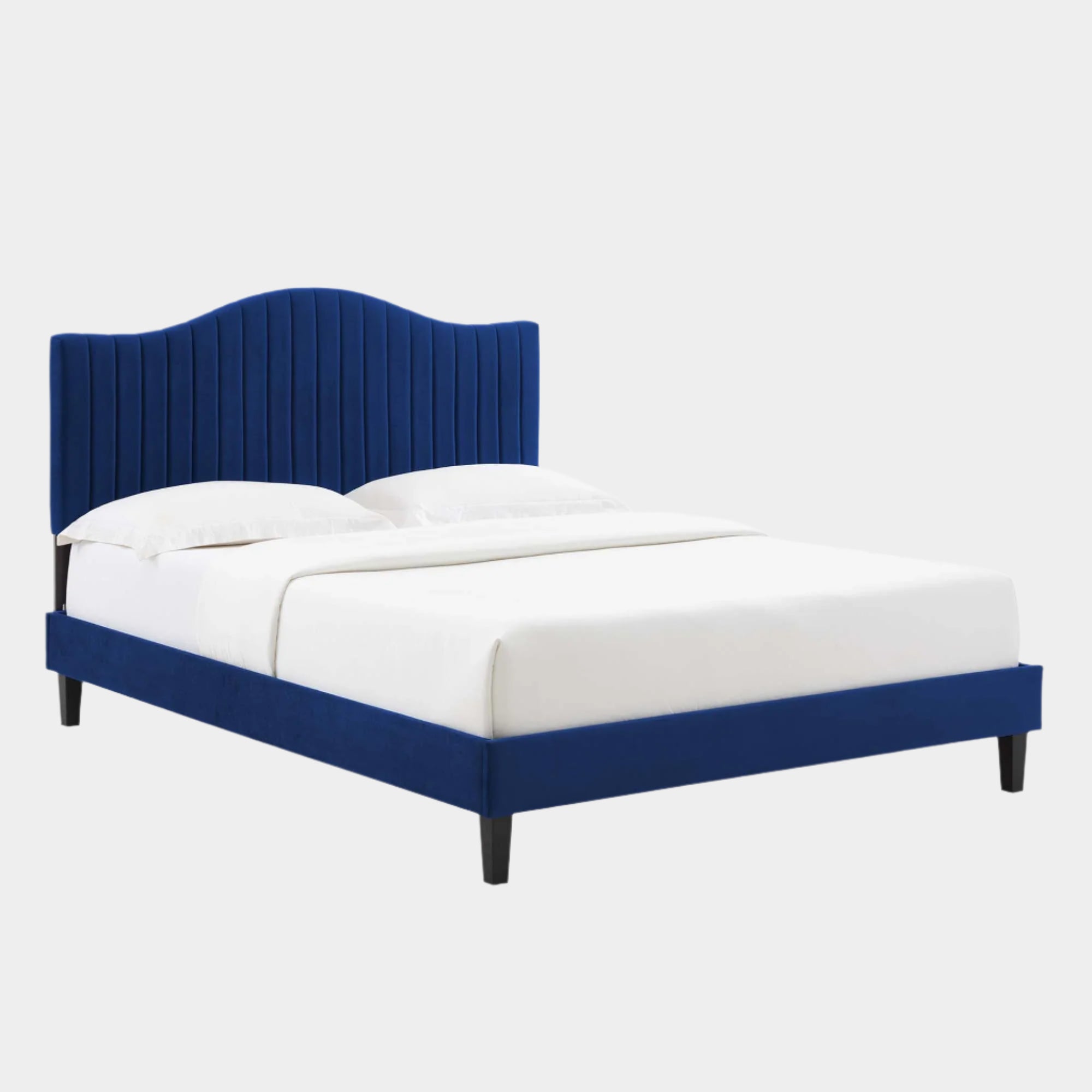 Juniper Channel Tufted Performance Velvet Platform Bed With Black Wood Legs