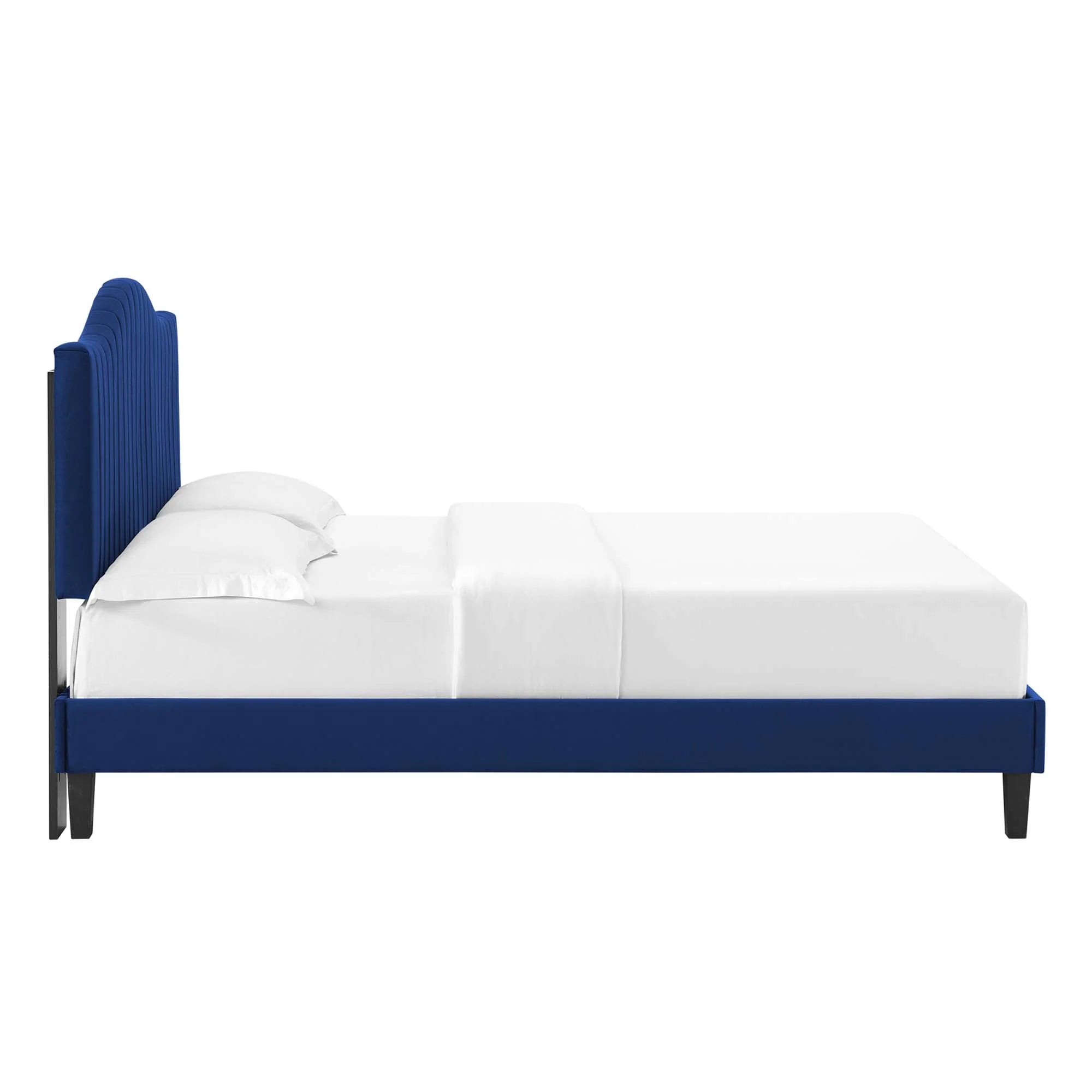 Juniper Channel Tufted Performance Velvet Platform Bed With Black Wood Legs