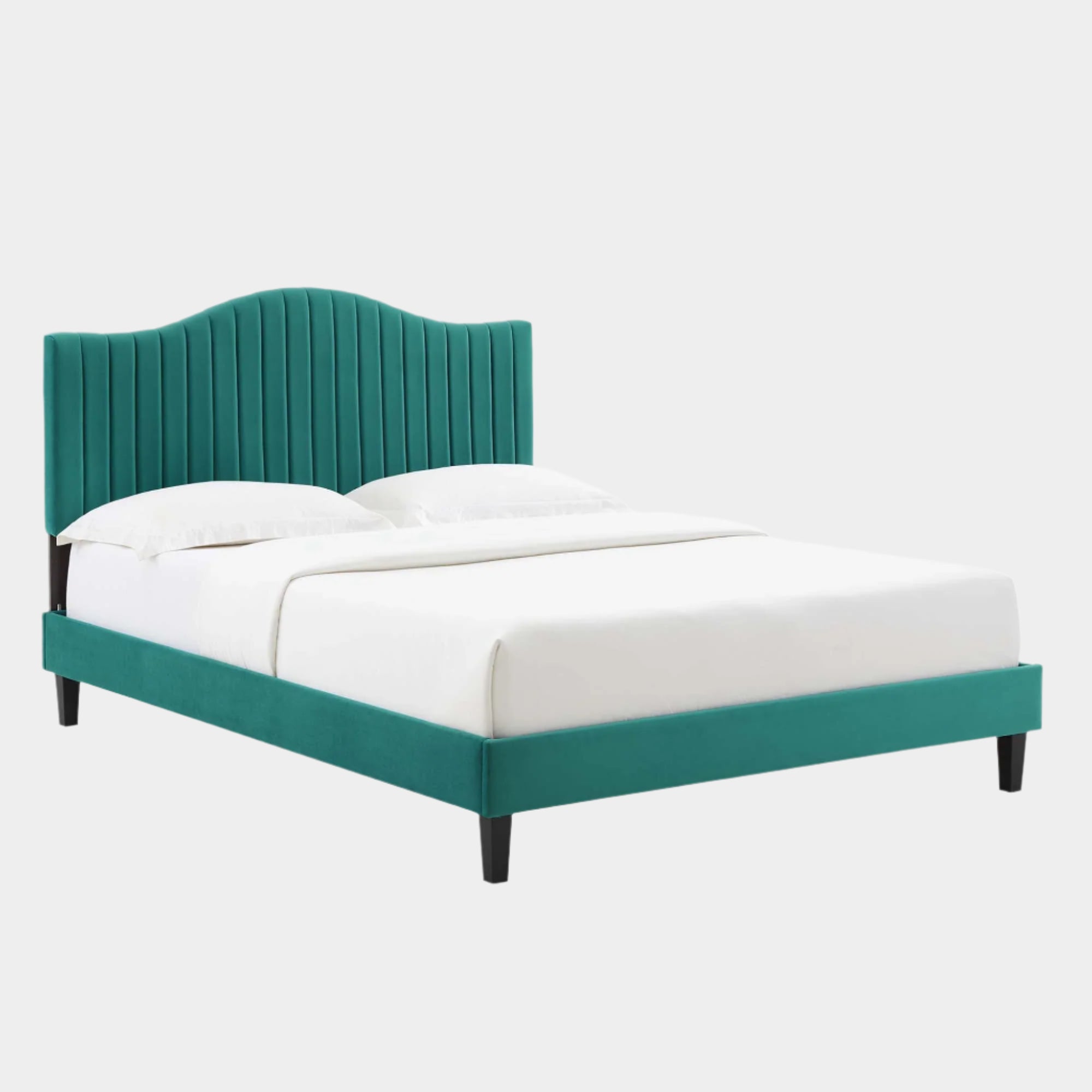Juniper Channel Tufted Performance Velvet Platform Bed With Black Wood Legs