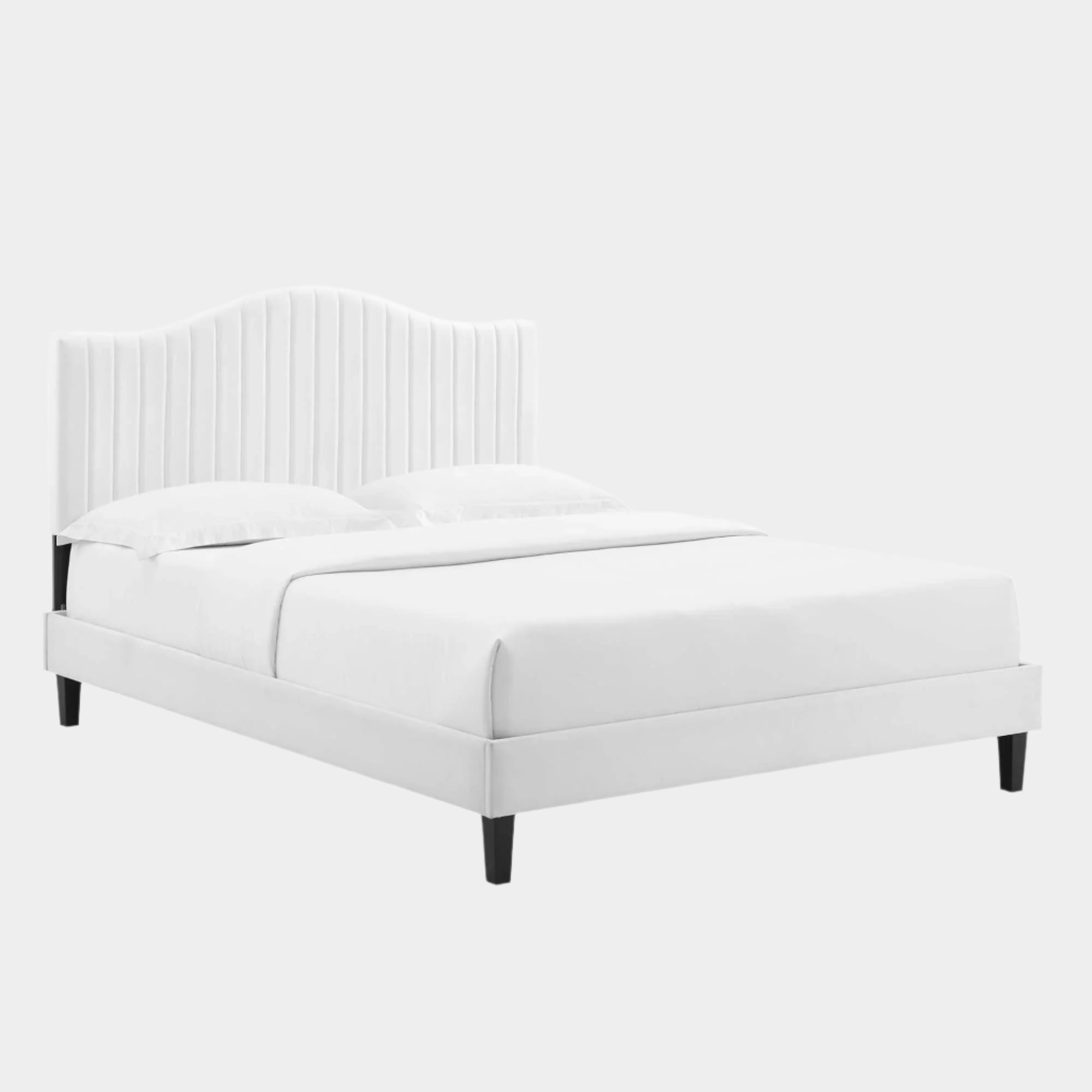 Juniper Channel Tufted Performance Velvet Platform Bed With Black Wood Legs
