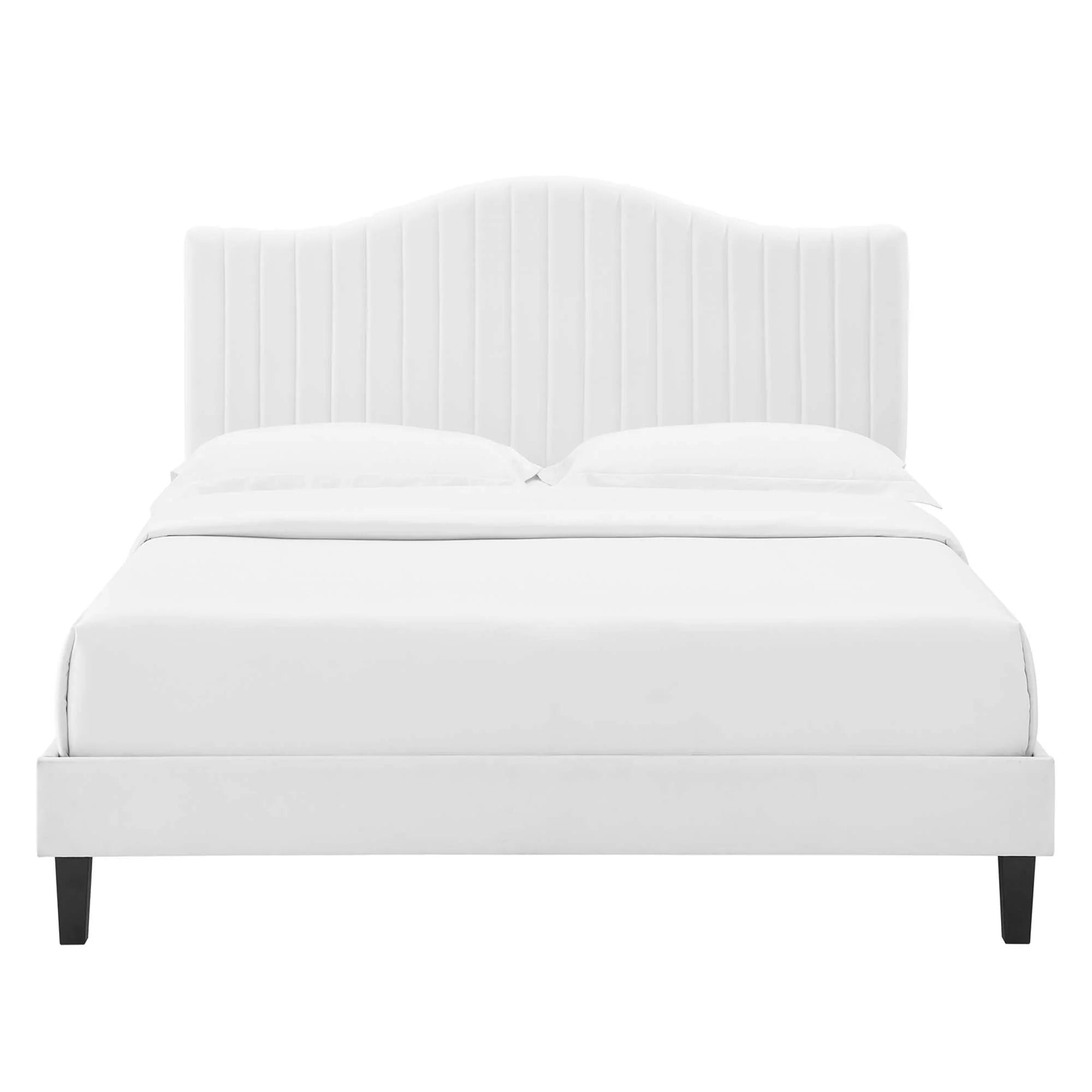 Juniper Channel Tufted Performance Velvet Platform Bed With Black Wood Legs